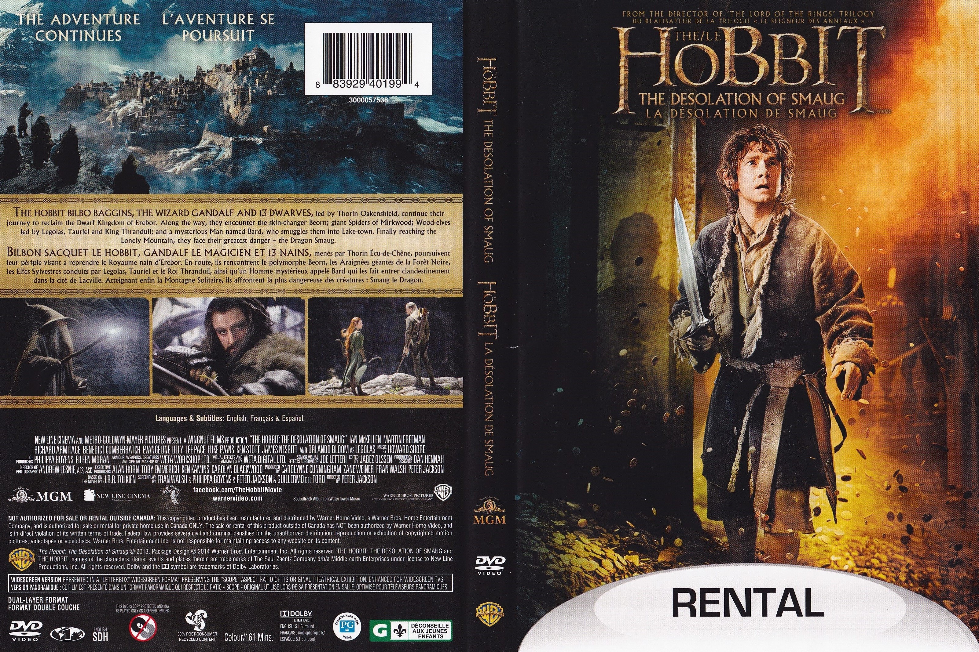 Jaquette DVD Le Hobbit la Dsolation de Smaug (Canadienne)