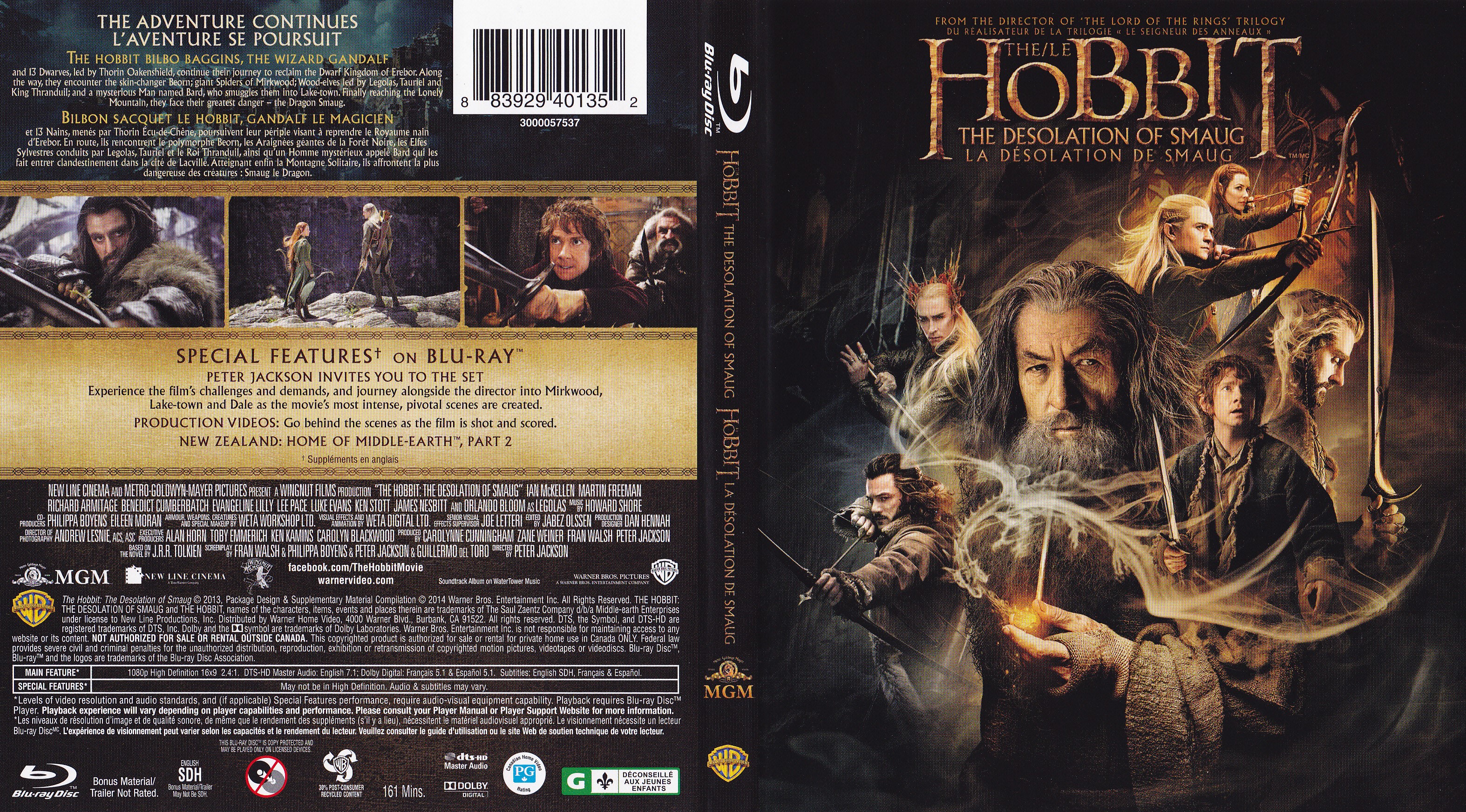 Jaquette DVD Le Hobbit la Dsolation de Smaug (Canadienne) (BLU-RAY)