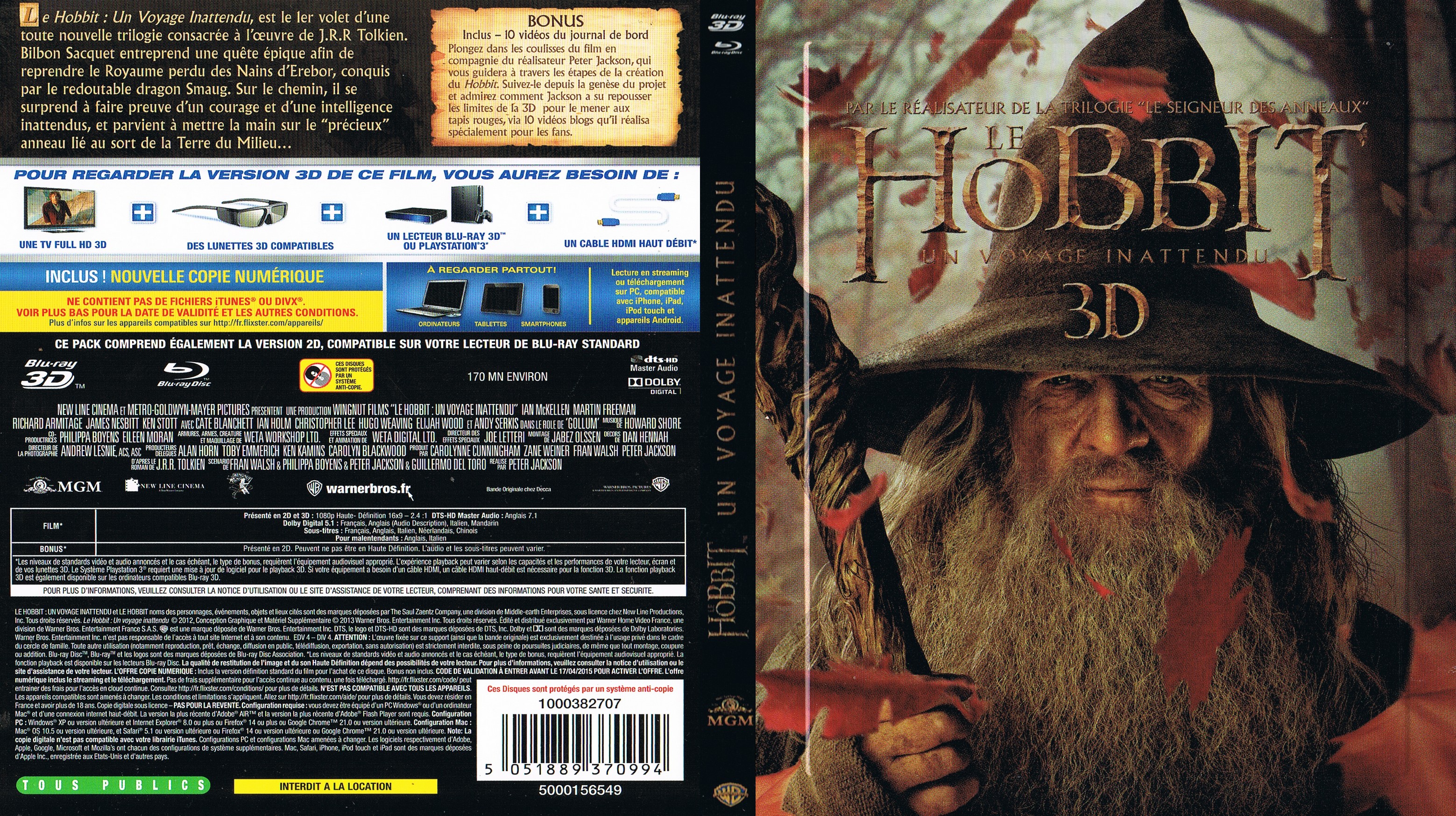 Jaquette DVD Le Hobbit un voyage inattendu 3D (BLU-RAY)