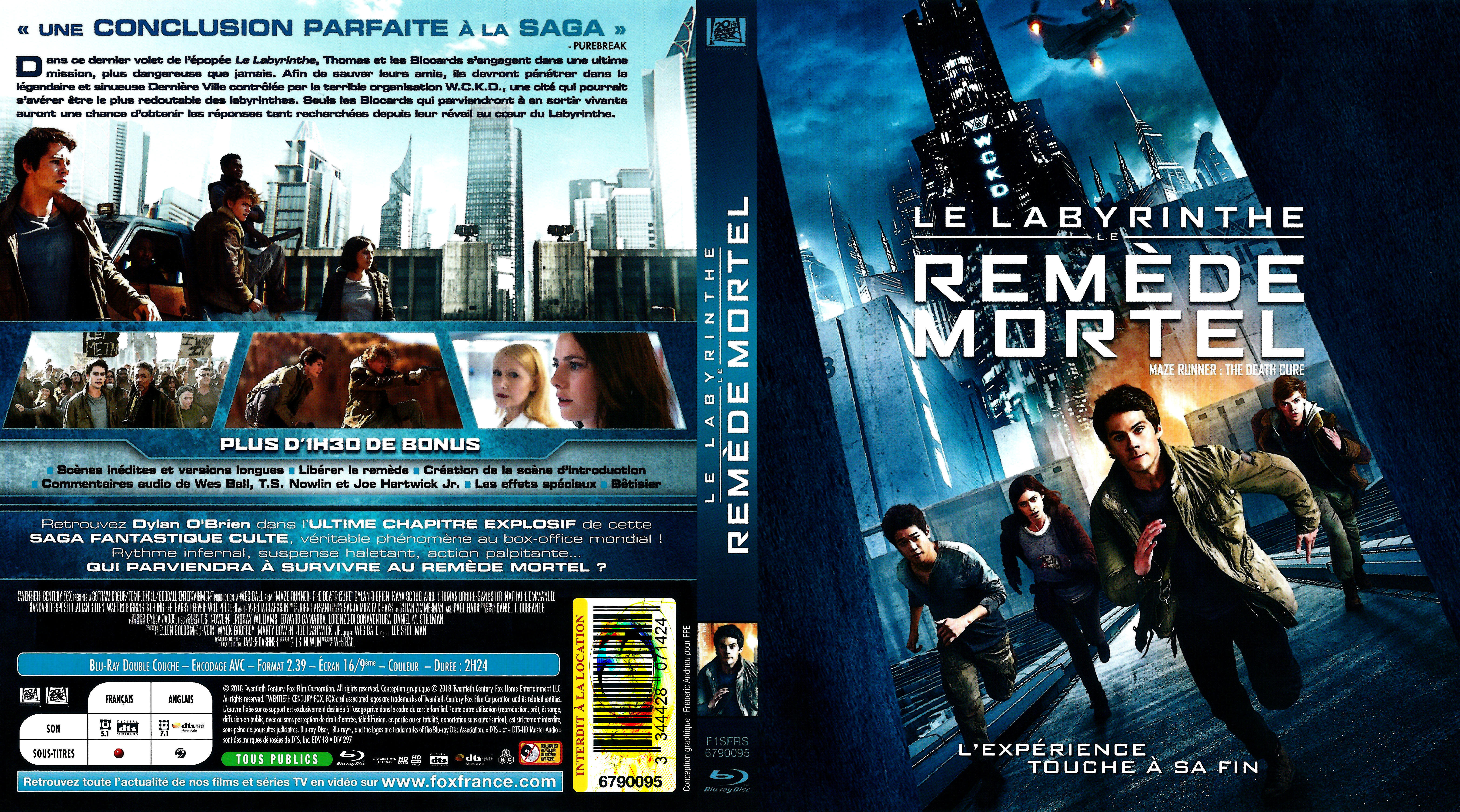 Jaquette DVD Le Labyrinthe 3 Remede Mortel (BLU-RAY)