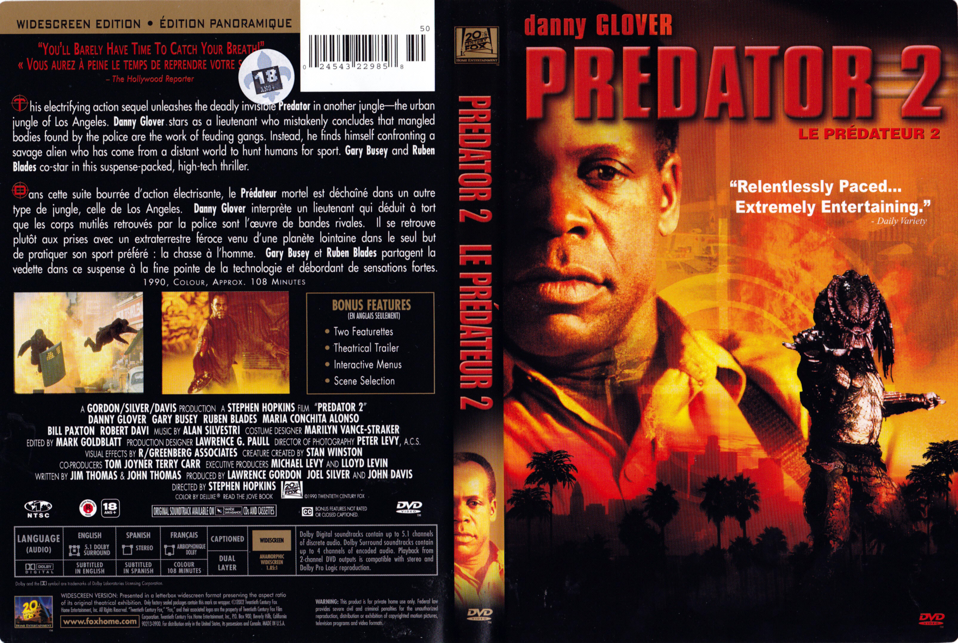 Jaquette DVD Le Predateur 2 - The predator 2 (Canadienne)
