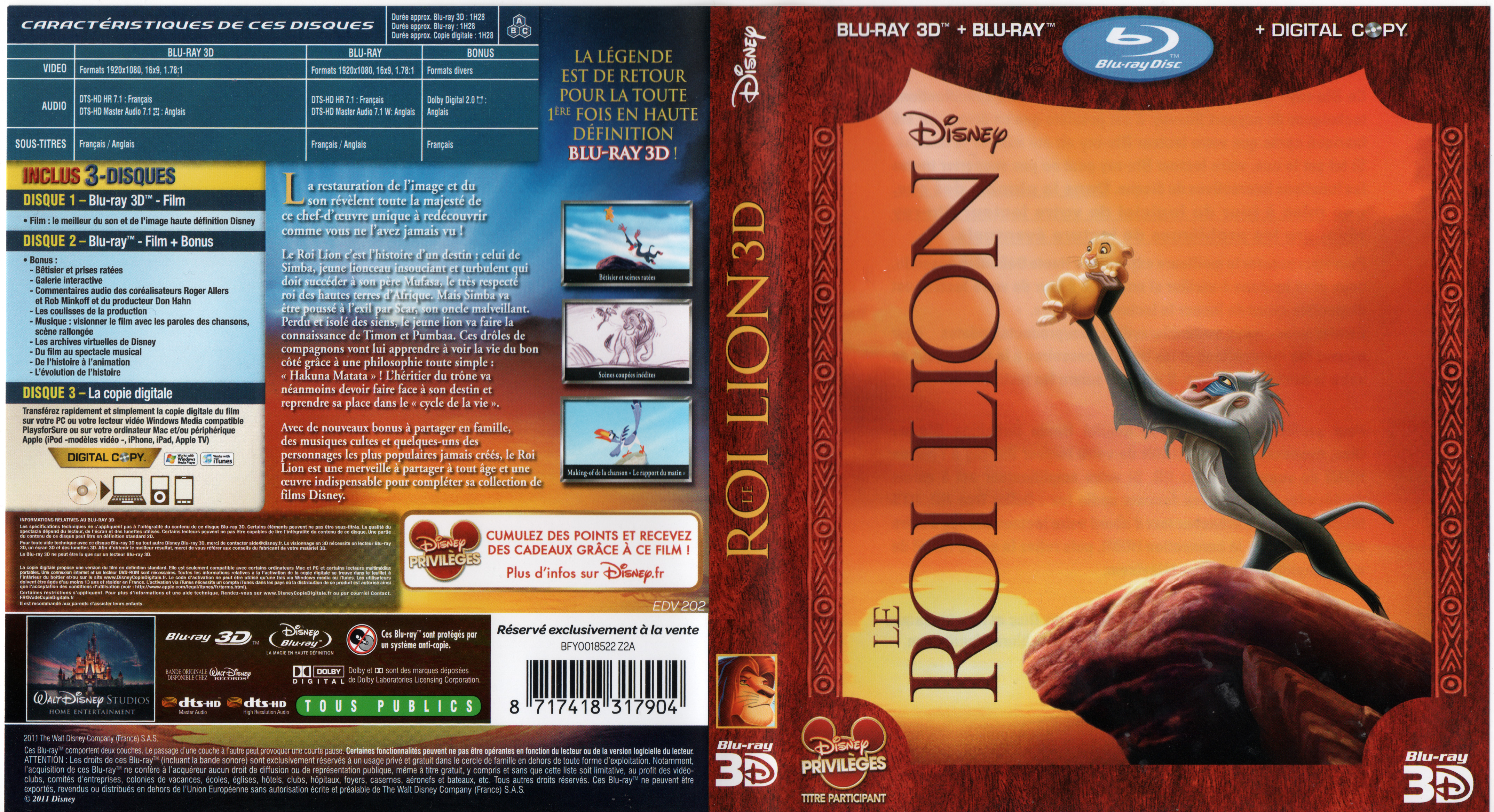 Jaquette DVD Le Roi Lion 3D (BLU-RAY)