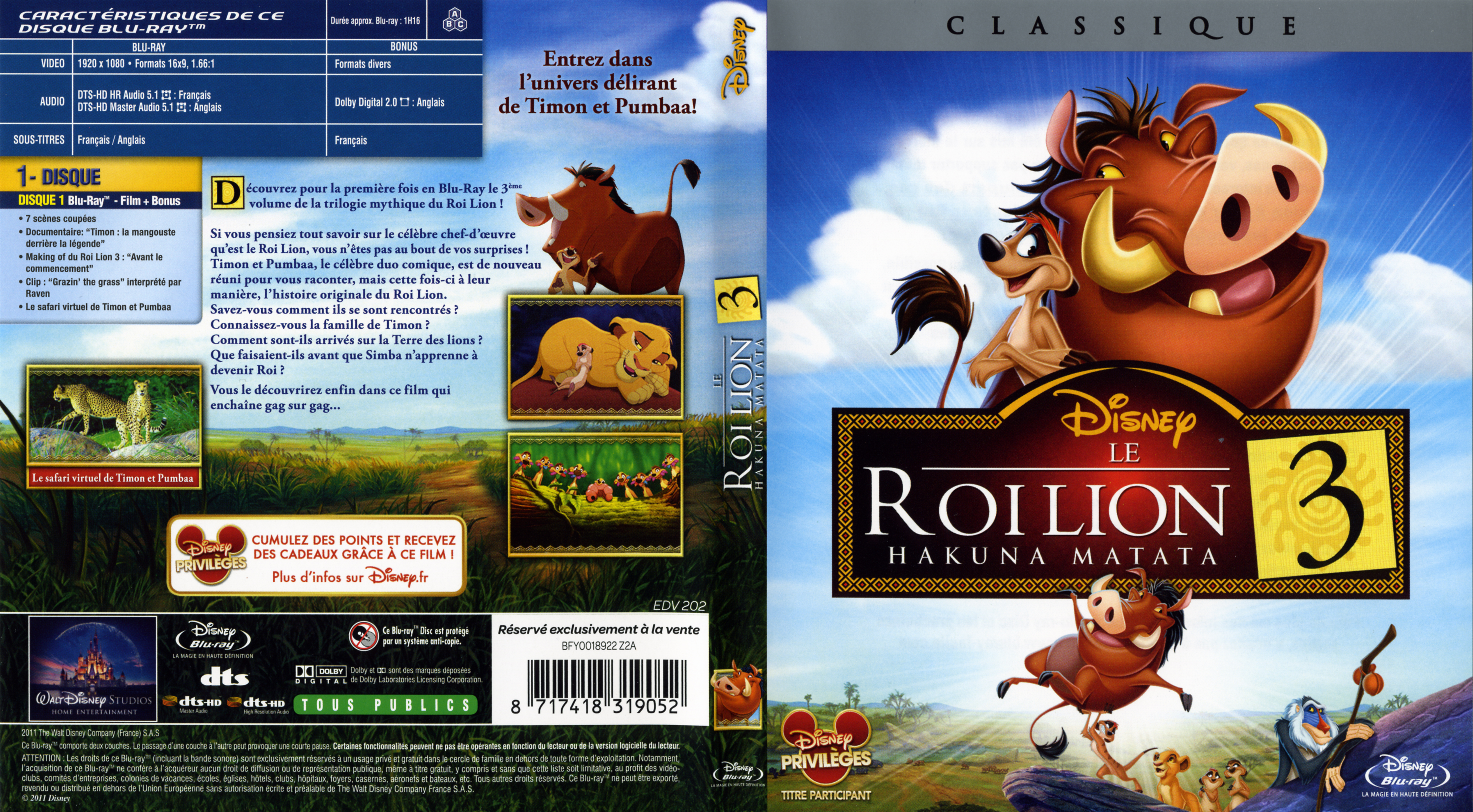 Jaquette DVD Le Roi Lion 3 (BLU-RAY)