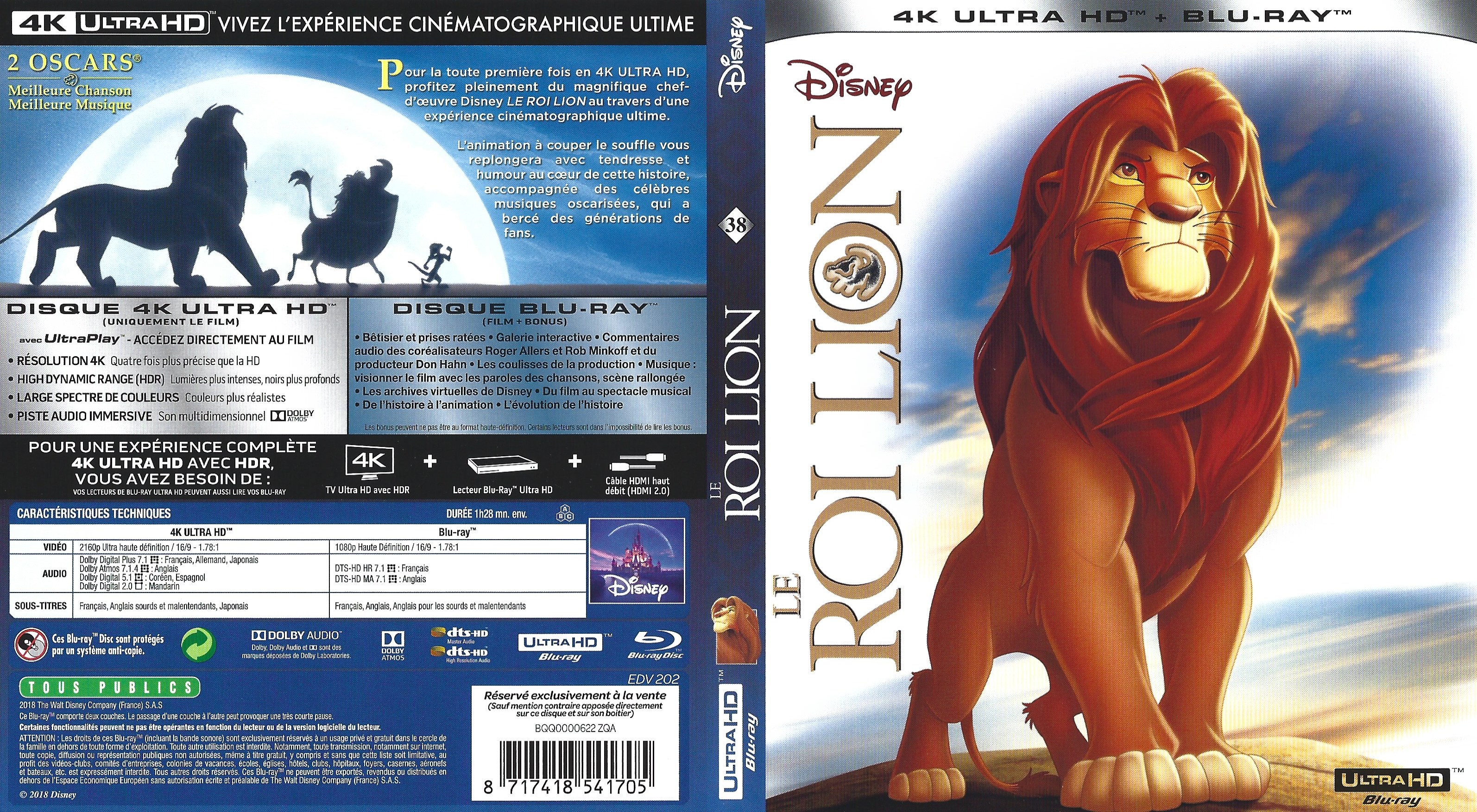 Jaquette DVD Le Roi Lion 4K (BLU-RAY)