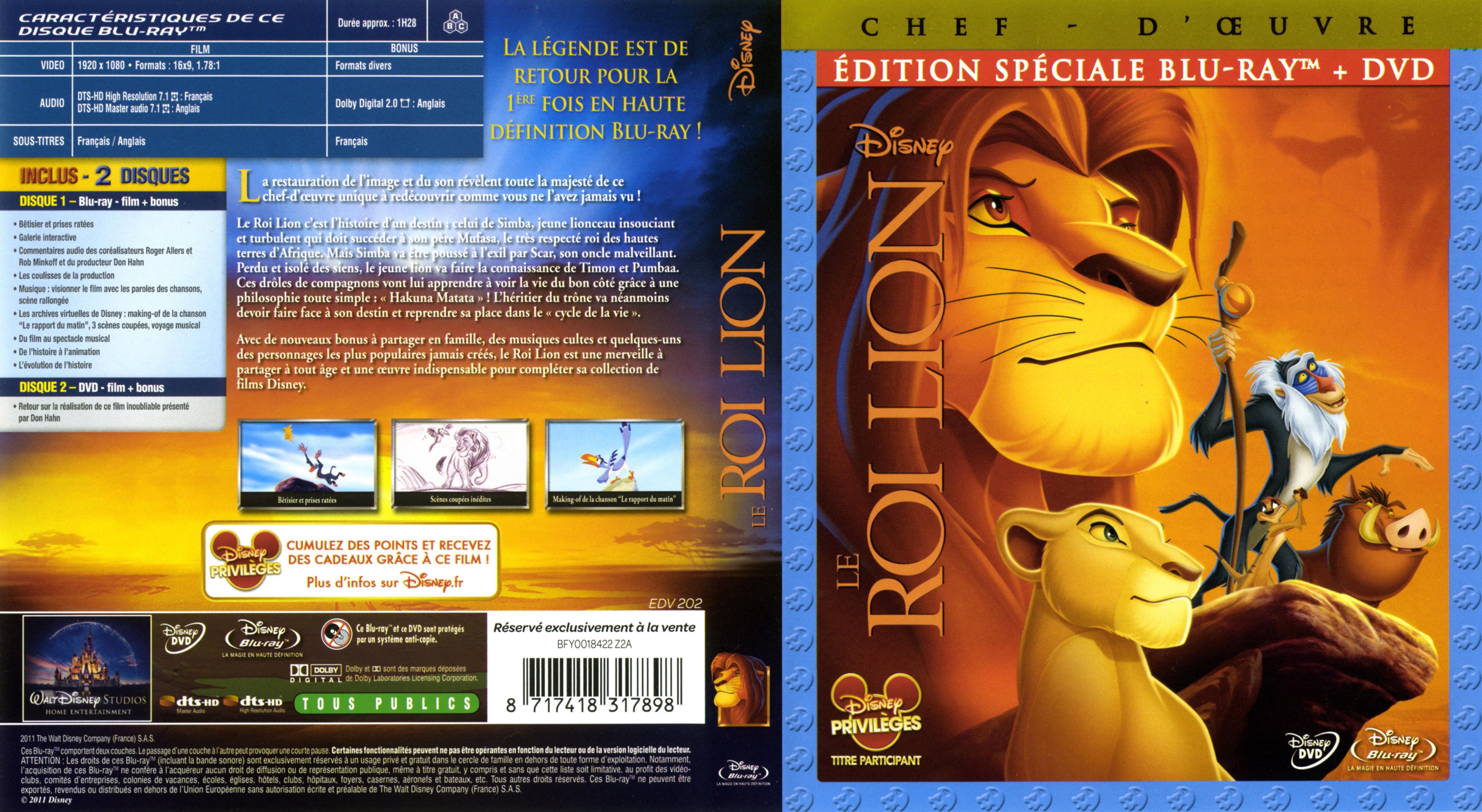 Jaquette DVD Le Roi Lion (BLU-RAY)