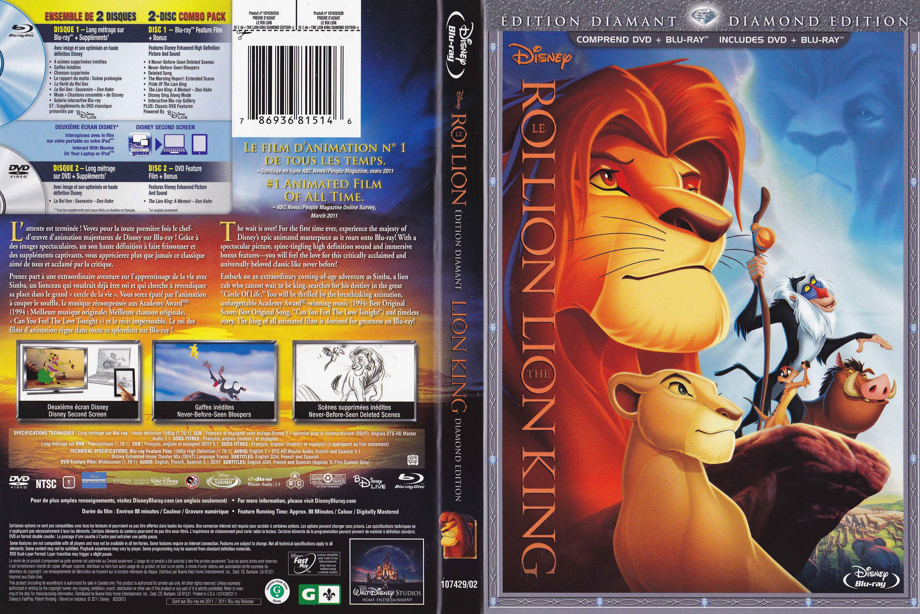 Jaquette DVD Le Roi lion (Canadienne) (BLU-RAY)