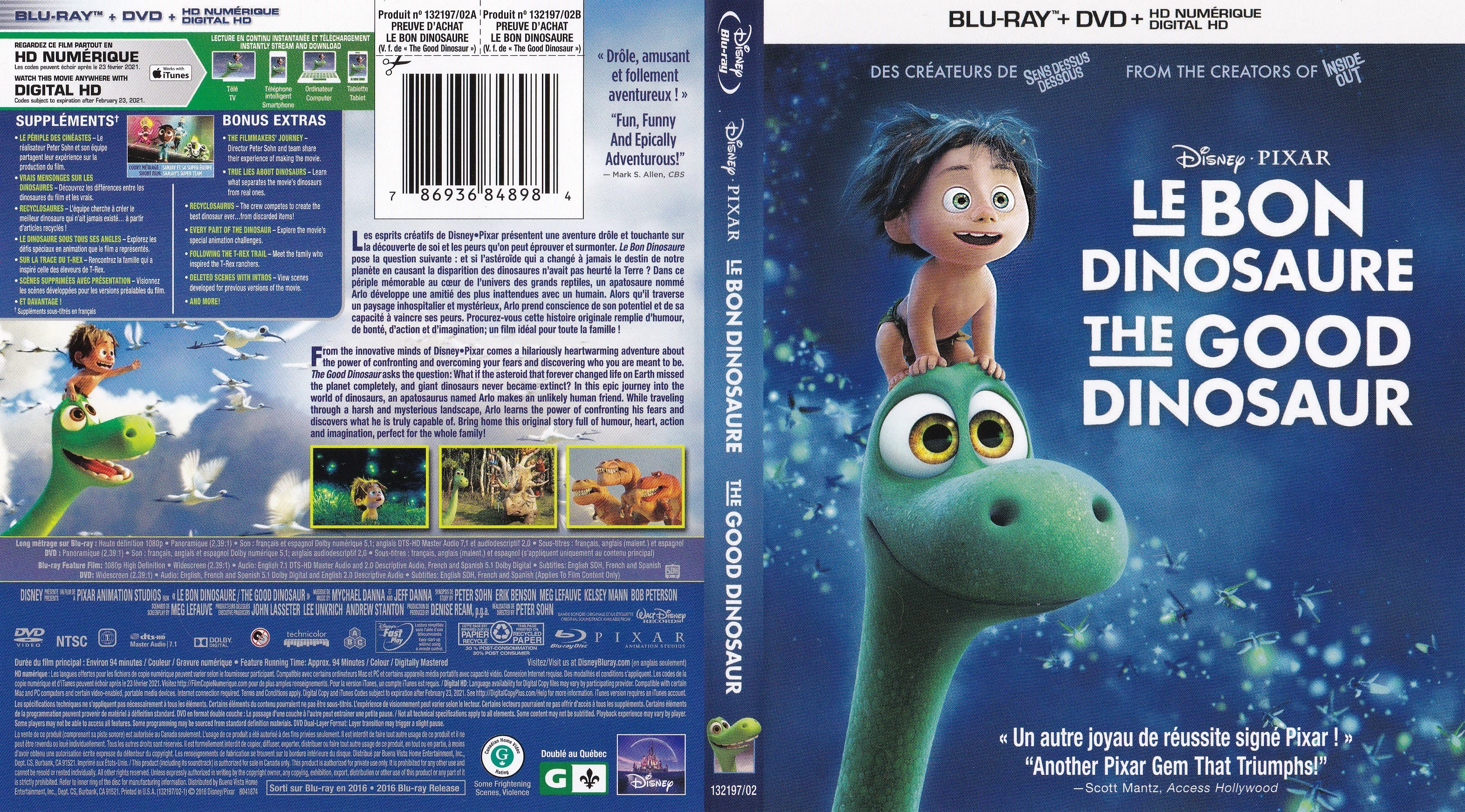 Jaquette DVD Le bon dinosaure (Canadienne) (BLU-RAY)