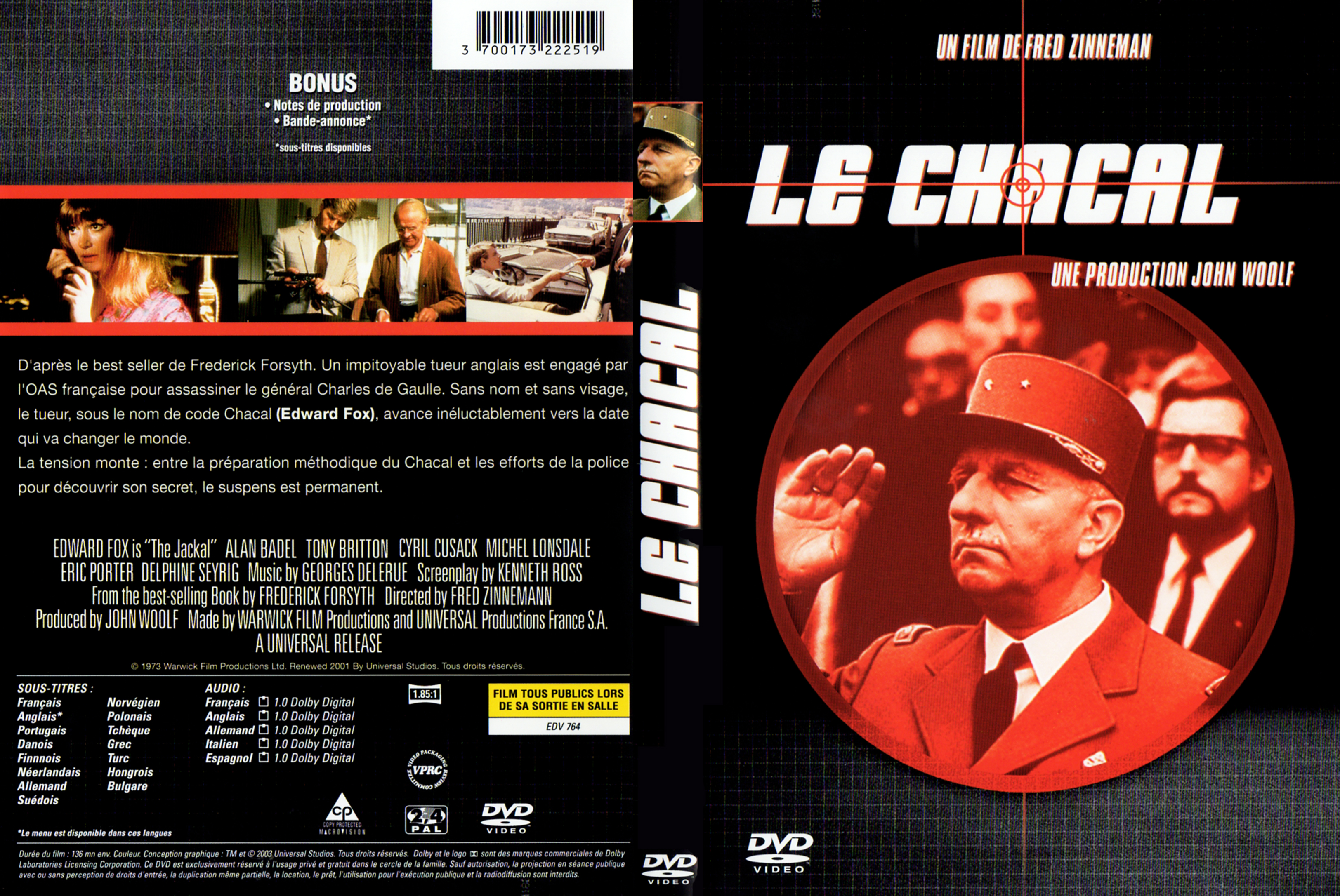 Jaquette DVD Le chacal (1973)