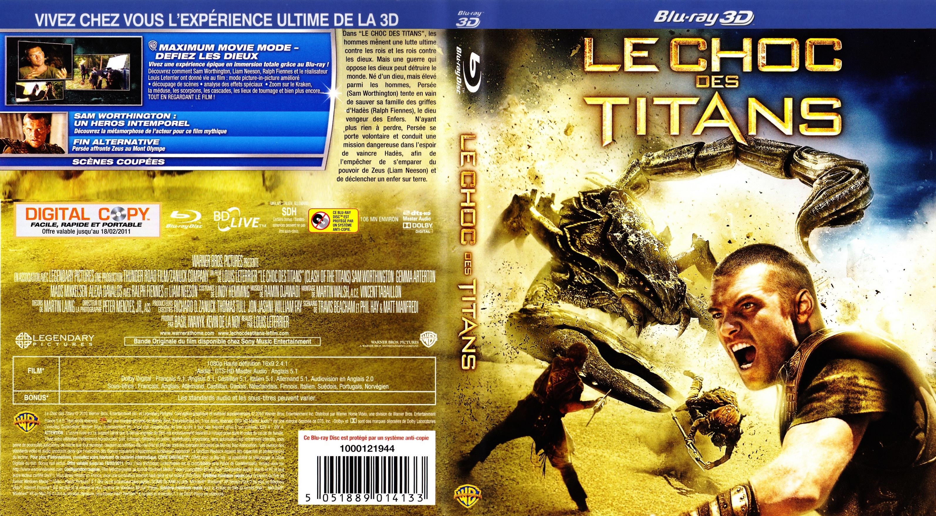 Jaquette DVD Le choc des Titans 3D custom (BLU-RAY)