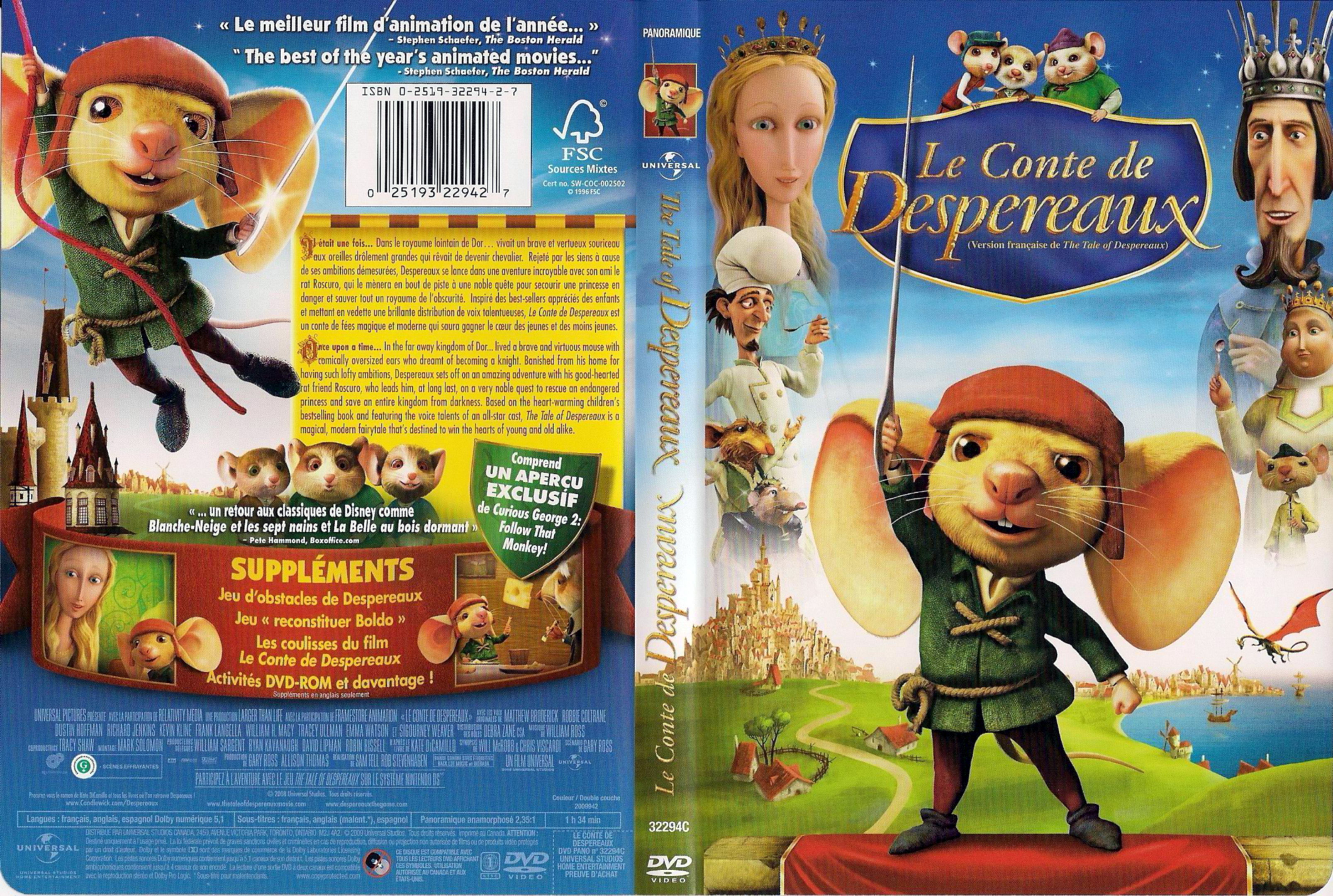 Jaquette DVD Le conte de Despereaux (Canadienne)