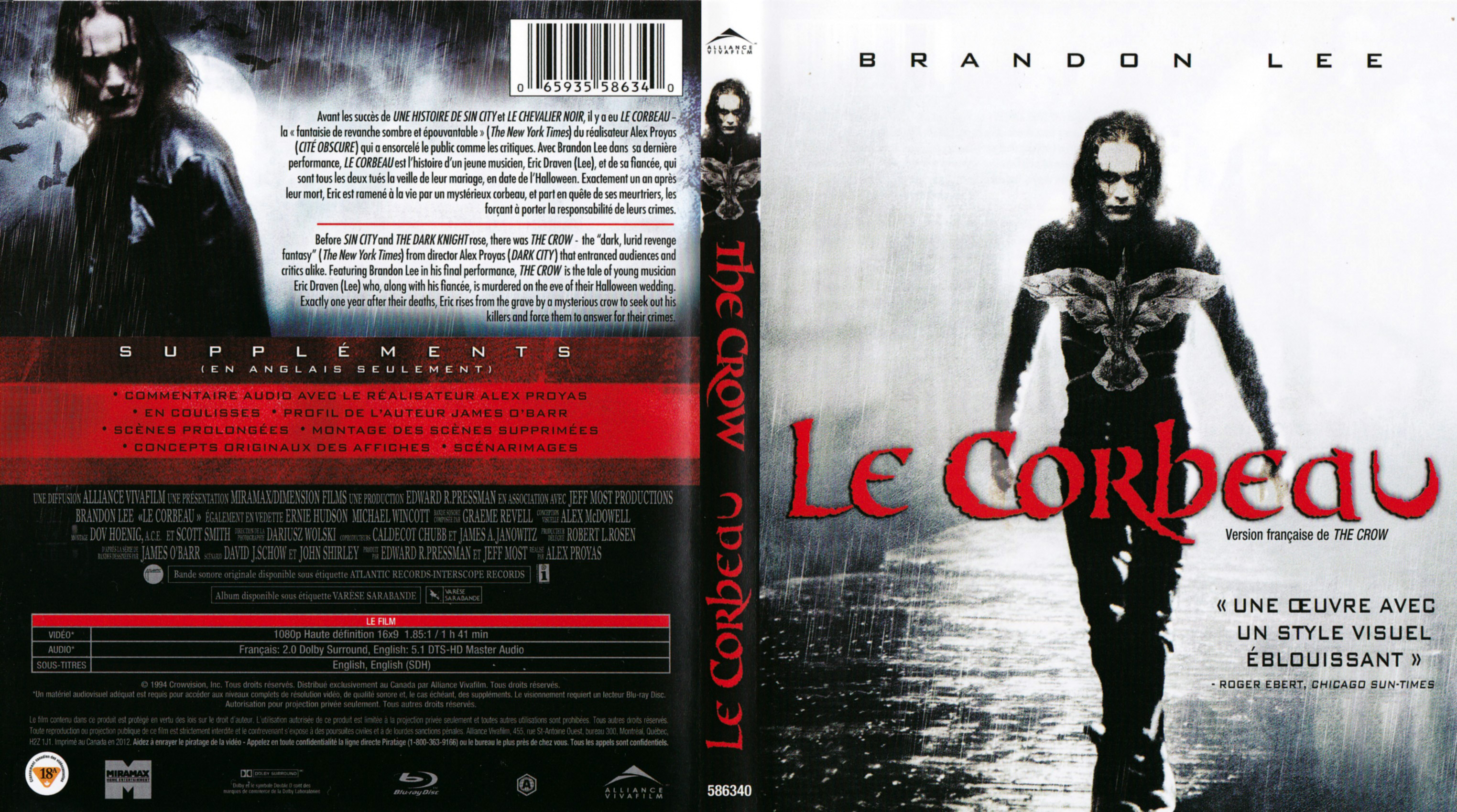 Jaquette DVD Le corbeau - The crow (Canadienne) (BLU-RAY)