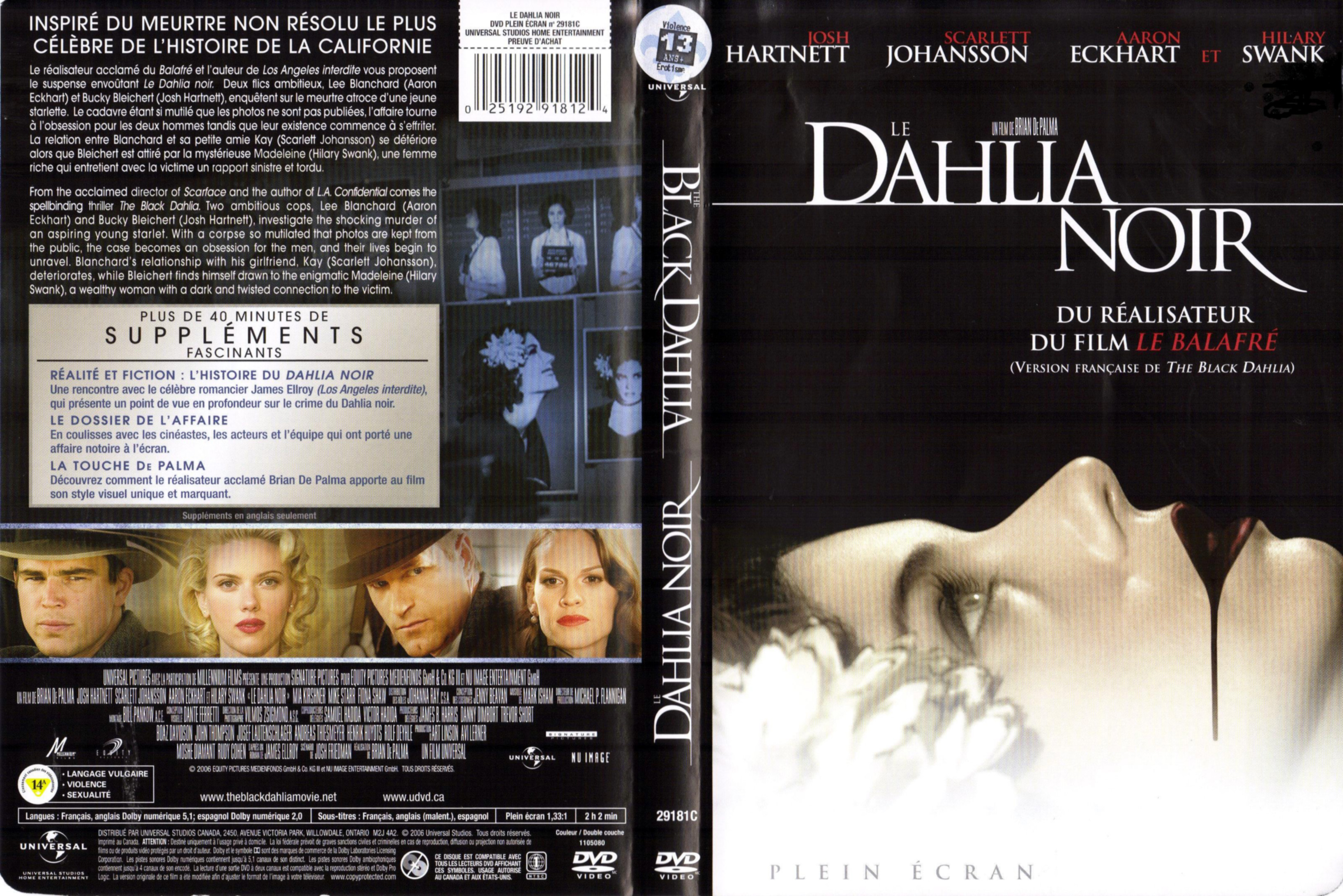Jaquette DVD Le dahlia noir (Canadienne)