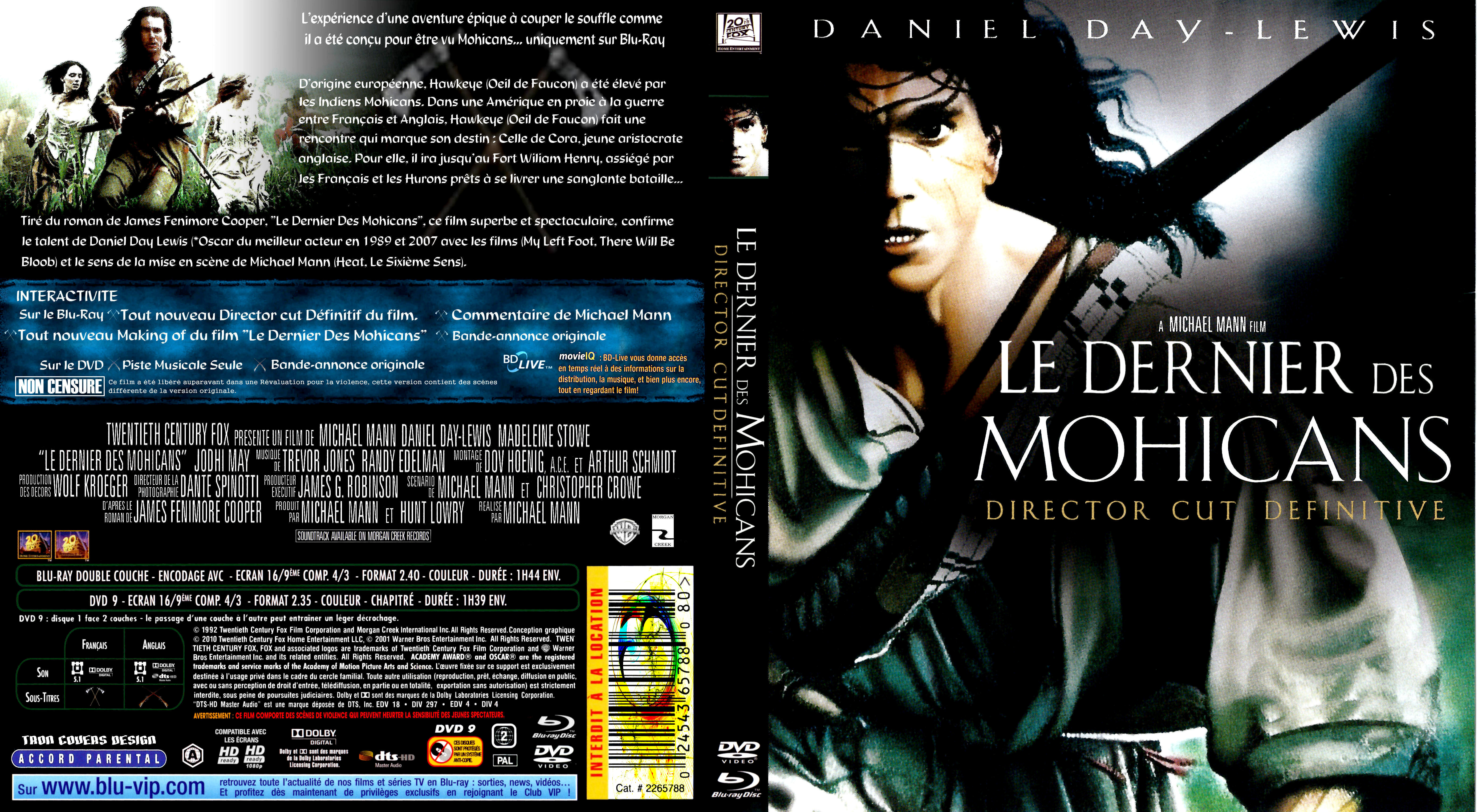 Jaquette DVD Le dernier des mohicans custom (BLU-RAY)