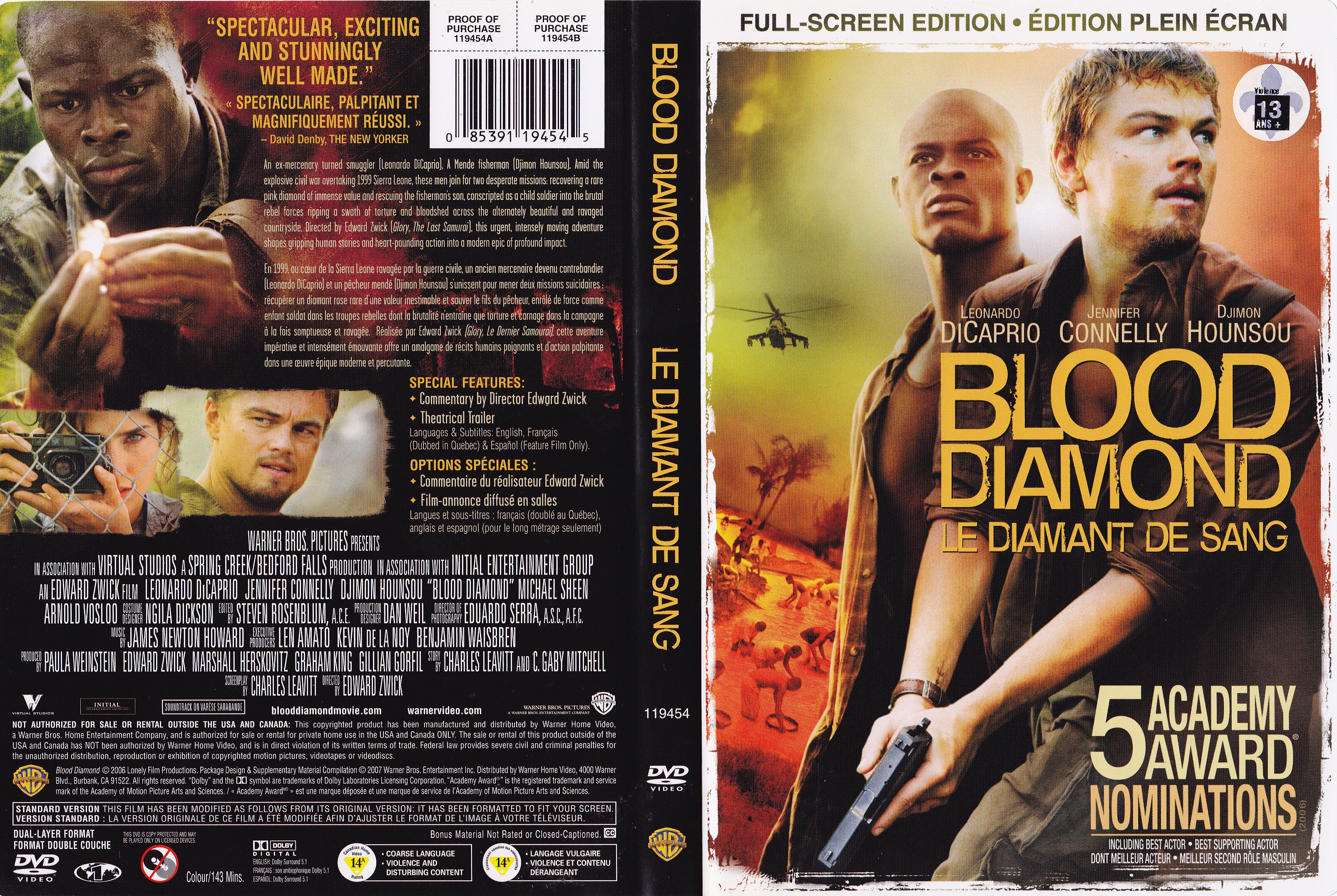 Jaquette DVD Le diamant de sang - Blood diamond (canadienne)