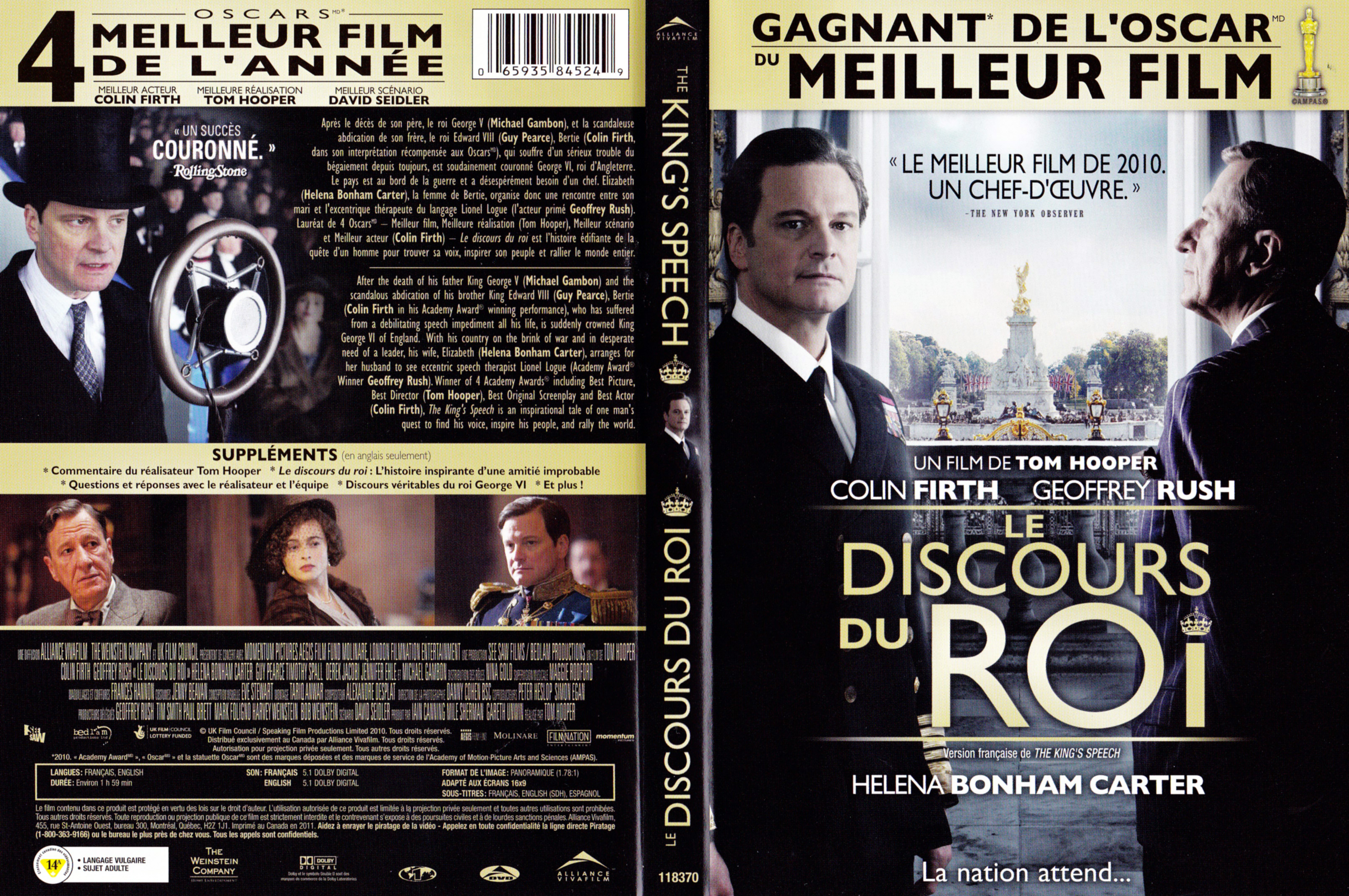 Jaquette DVD Le discours du roi - The king speech (Canadienne)