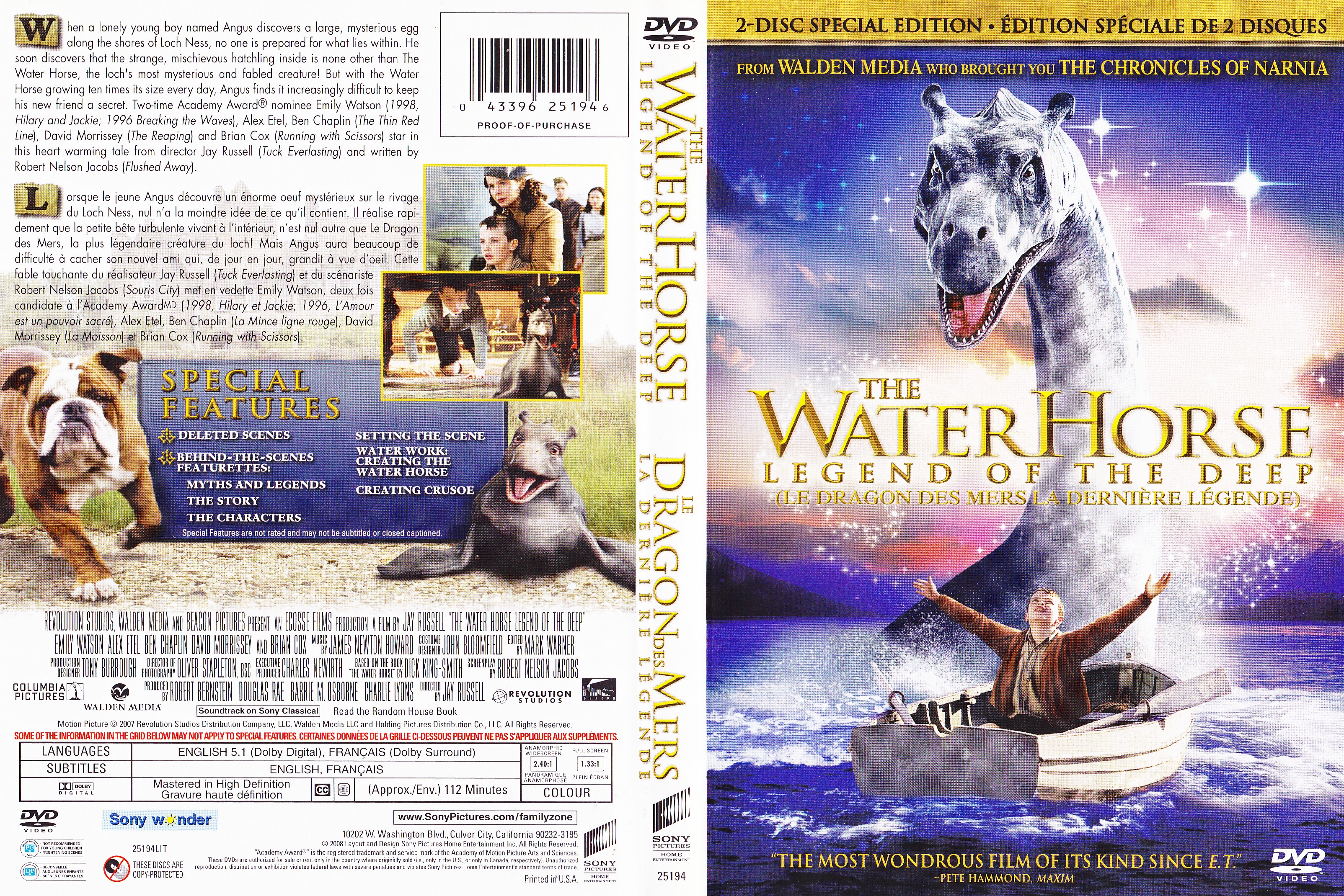 Jaquette DVD Le dragon des mers - The water horse (Canadienne)