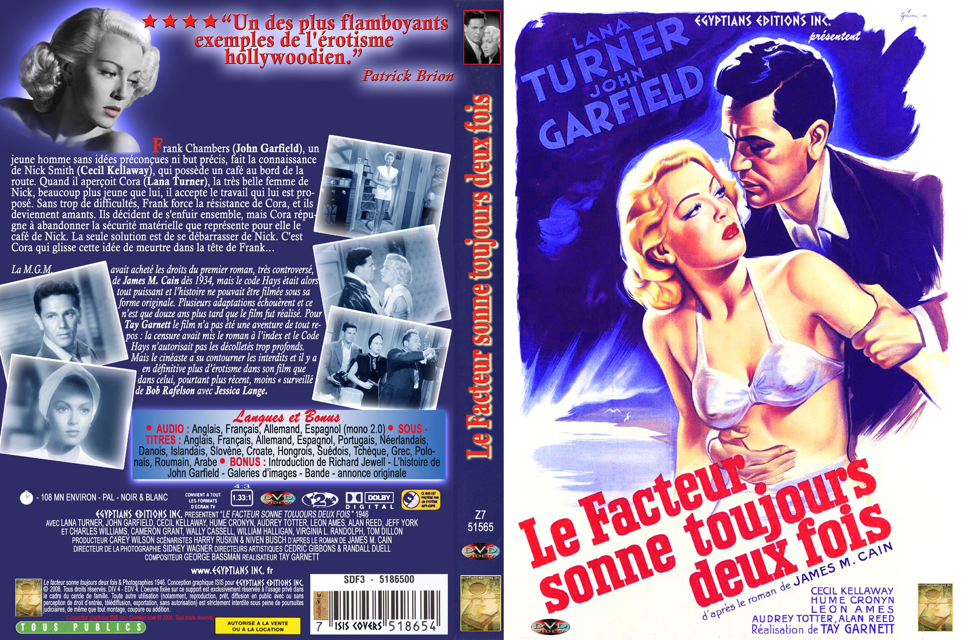 Jaquette DVD Le facteur sonne toujours deux fois (1946) custom