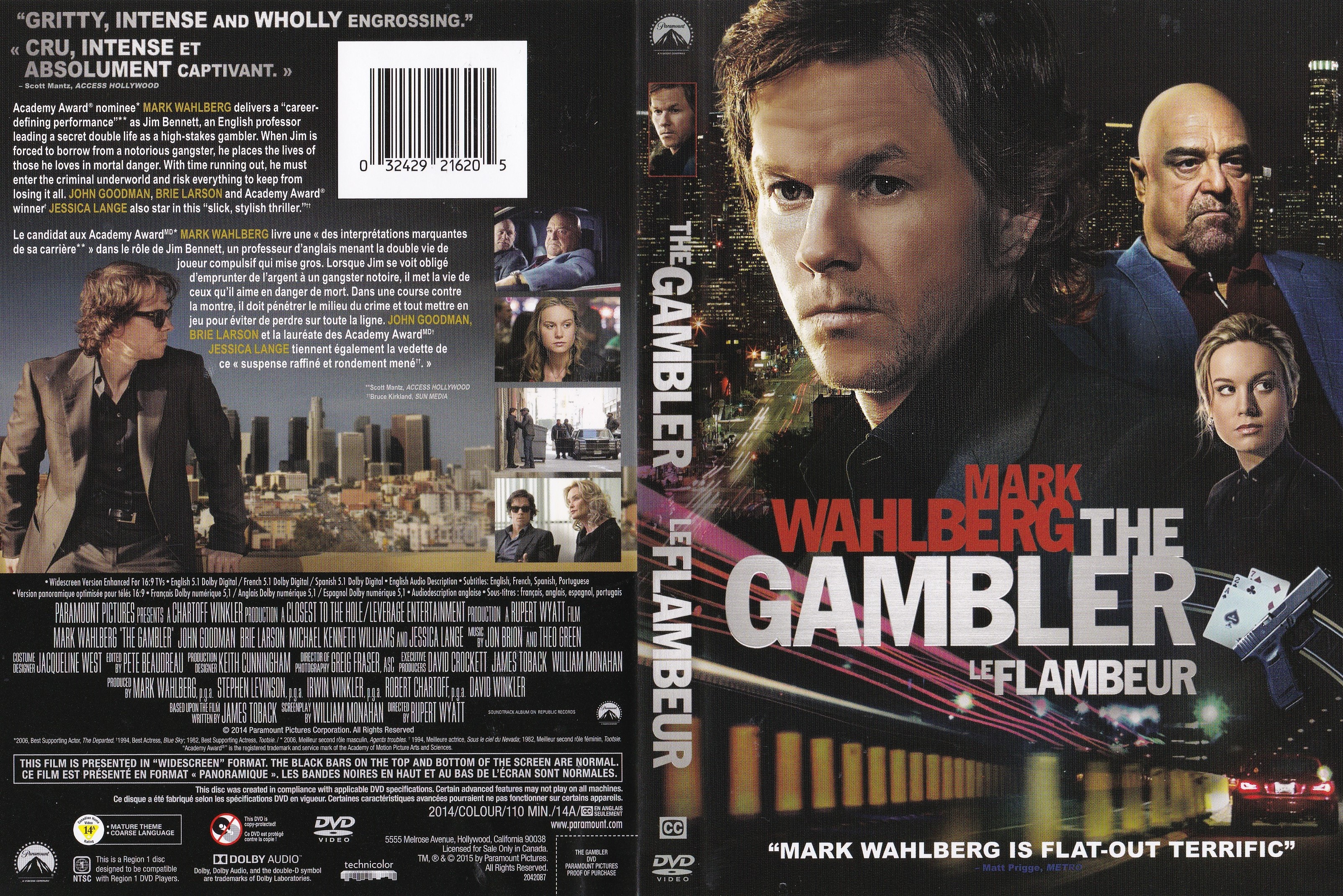 Jaquette DVD Le flambeur - The gambler (canadienne)