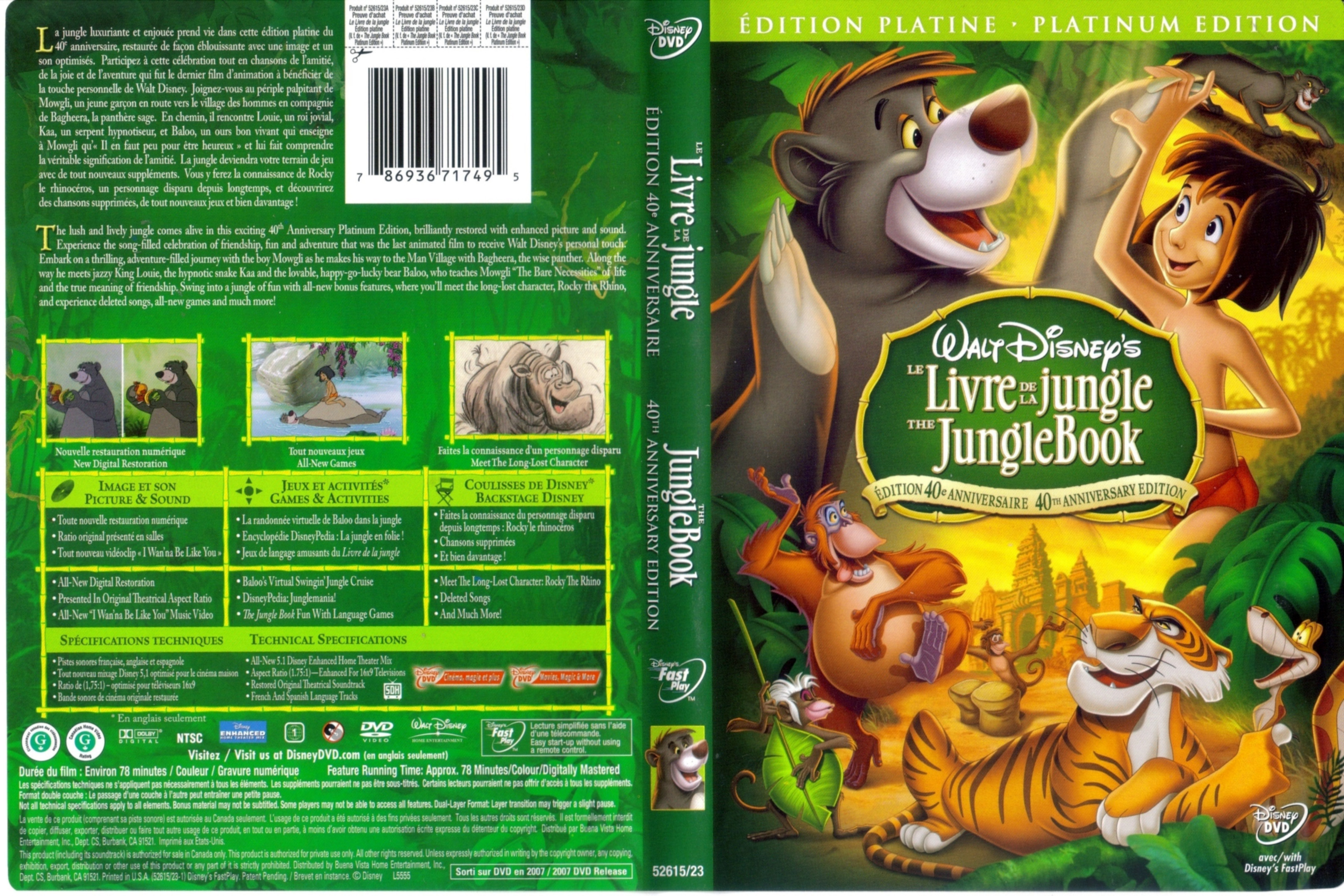 Jaquette DVD Le livre de la jungle (Canadienne)
