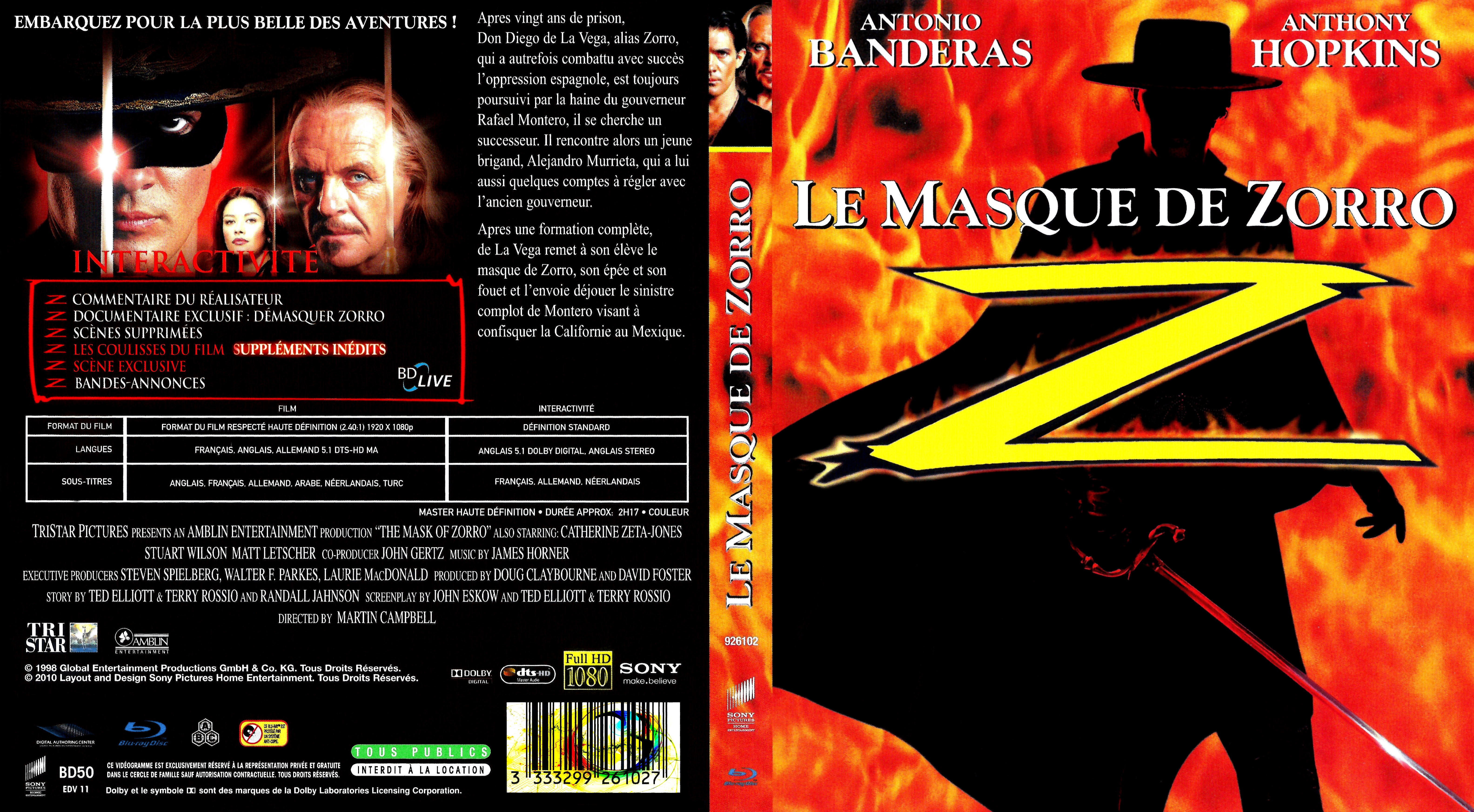 Jaquette DVD Le masque de zorro (BLU-RAY) v2