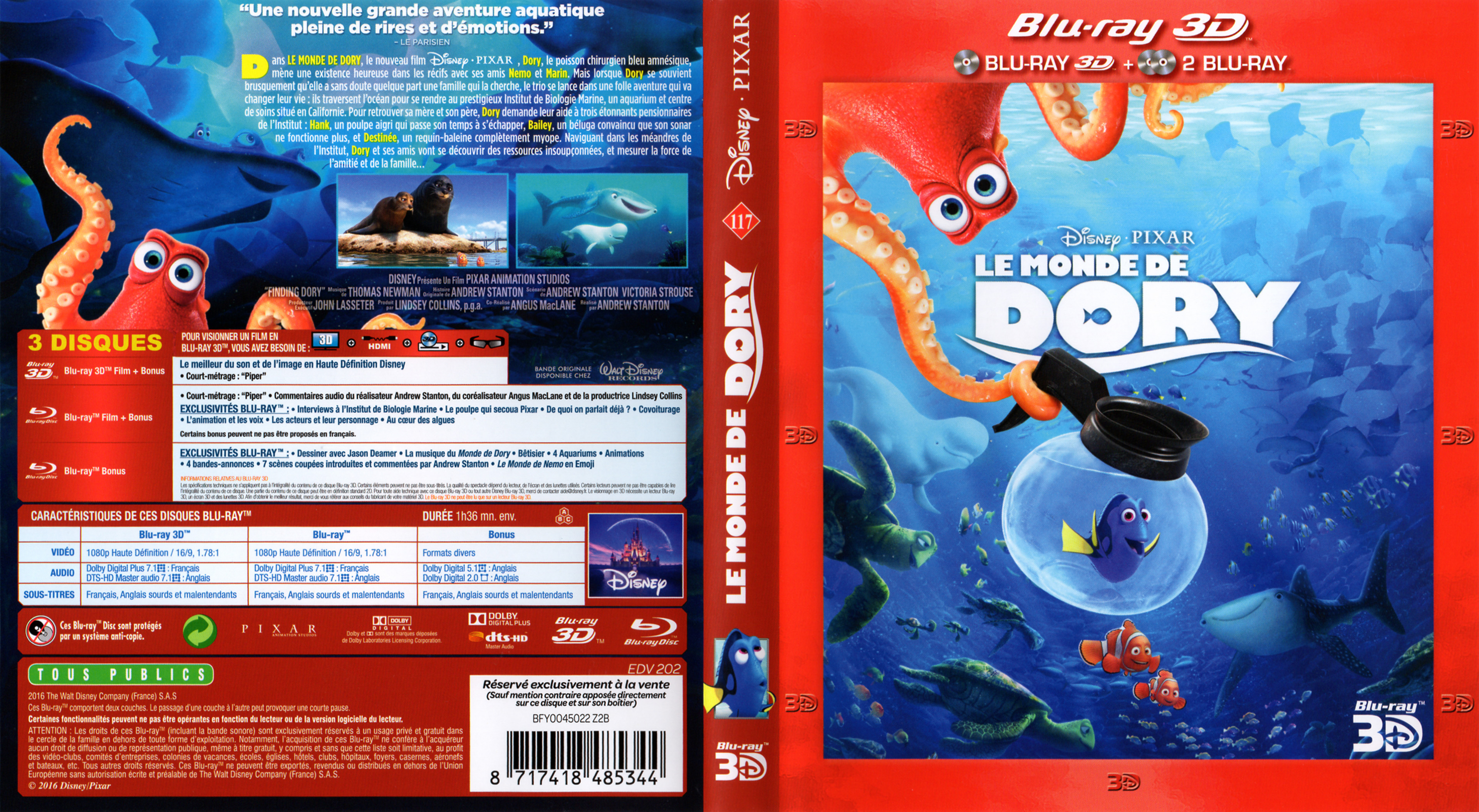Jaquette DVD Le monde de Dory 3D (BLU-RAY)