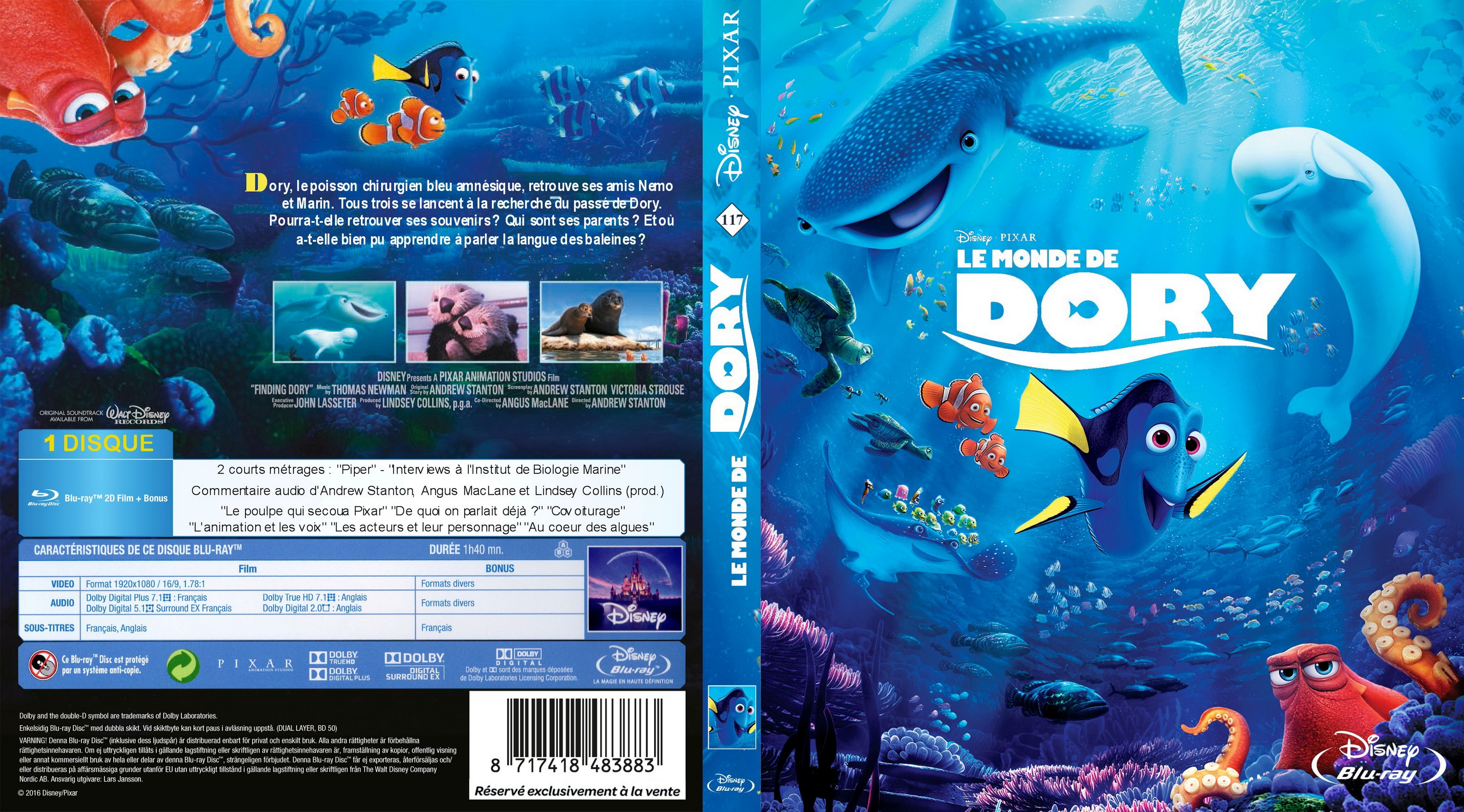 Jaquette DVD Le monde de Dory custom (BLU-RAY)