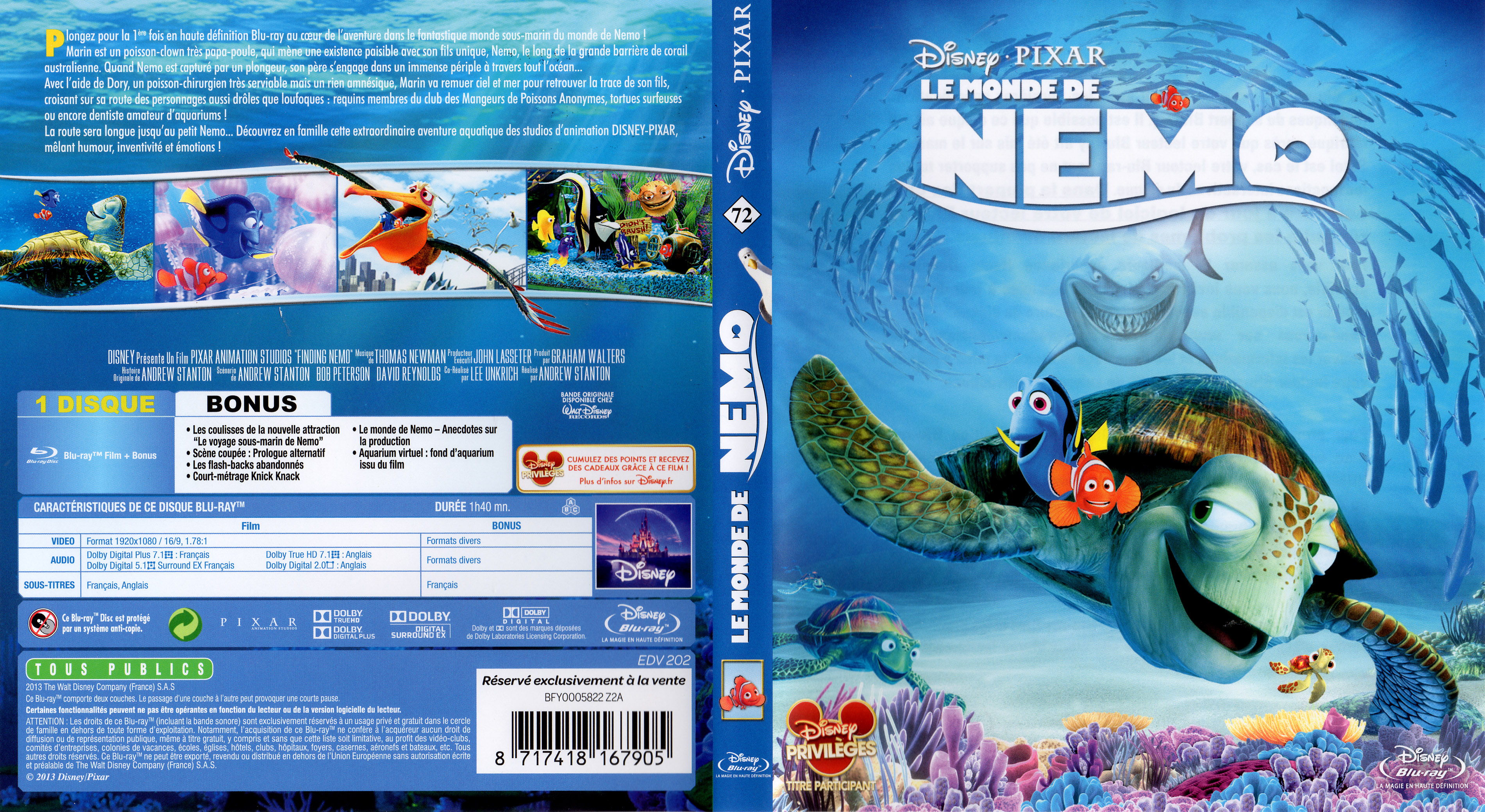 Jaquette DVD Le monde de Nemo (BLU-RAY)