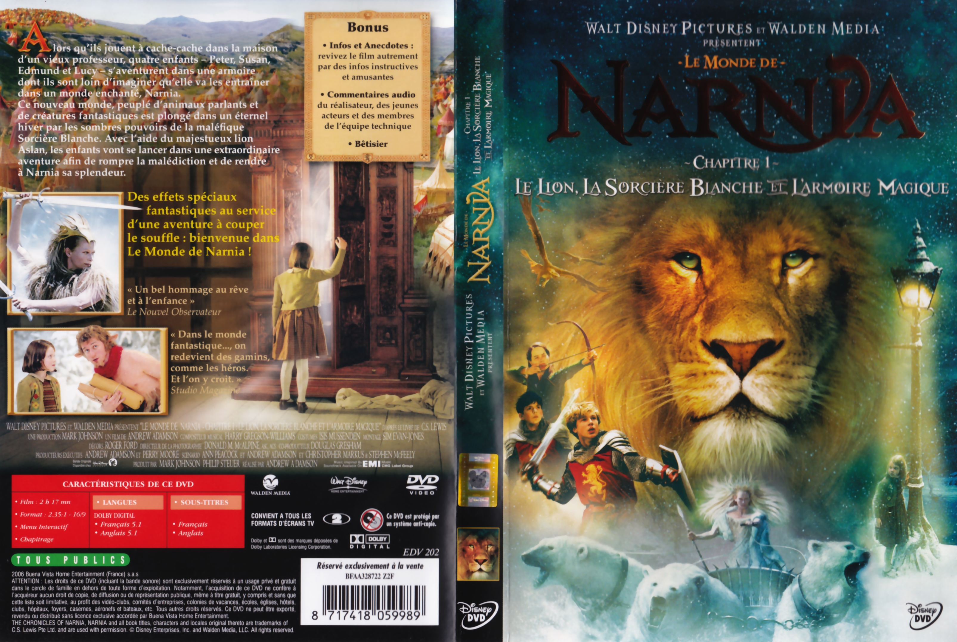 Jaquette DVD Le monde de narnia chapitre 1 v2