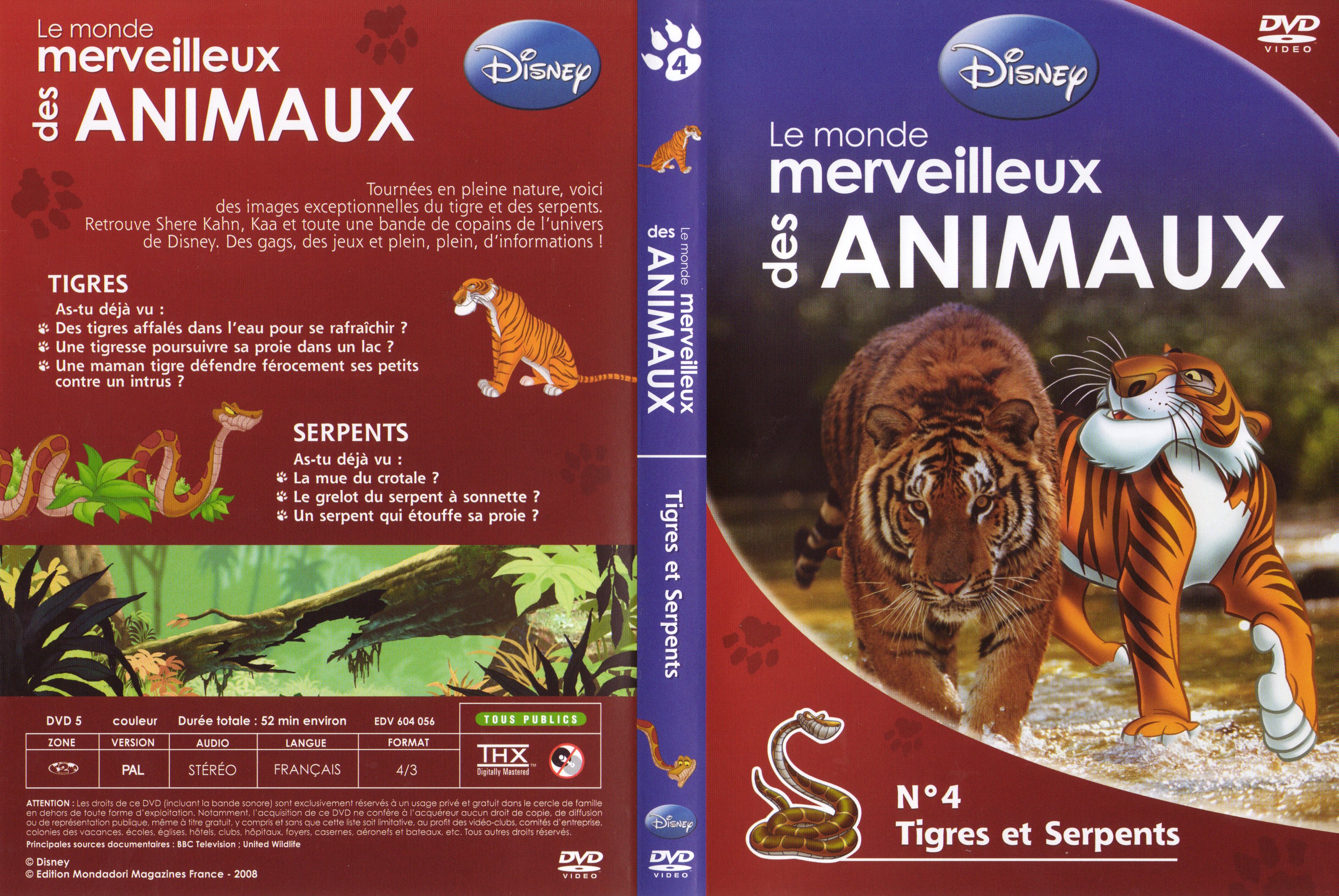 Jaquette DVD Le monde merveilleux des animaux - Tigres et serpents