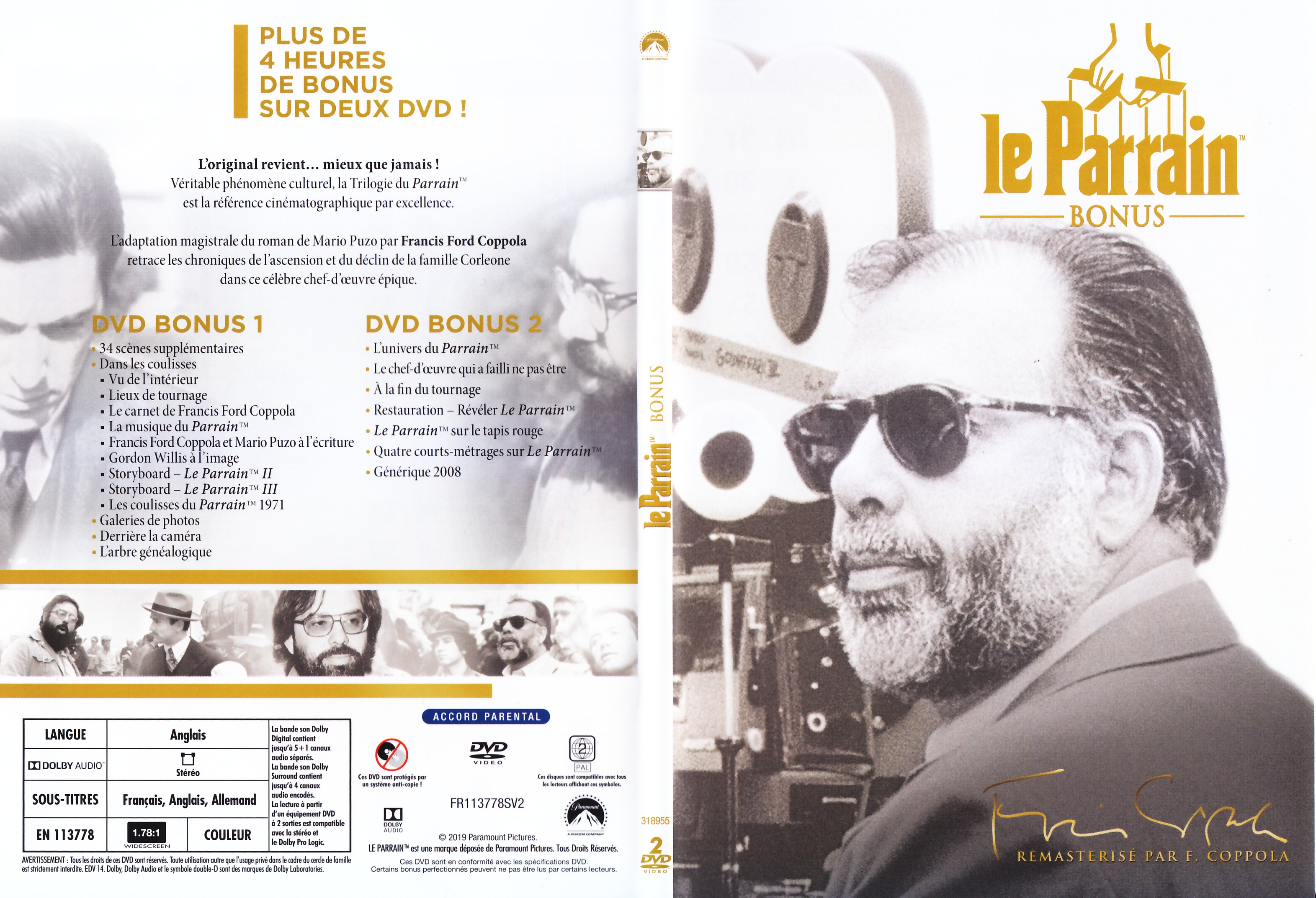 Jaquette DVD Le parrain (BONUS)