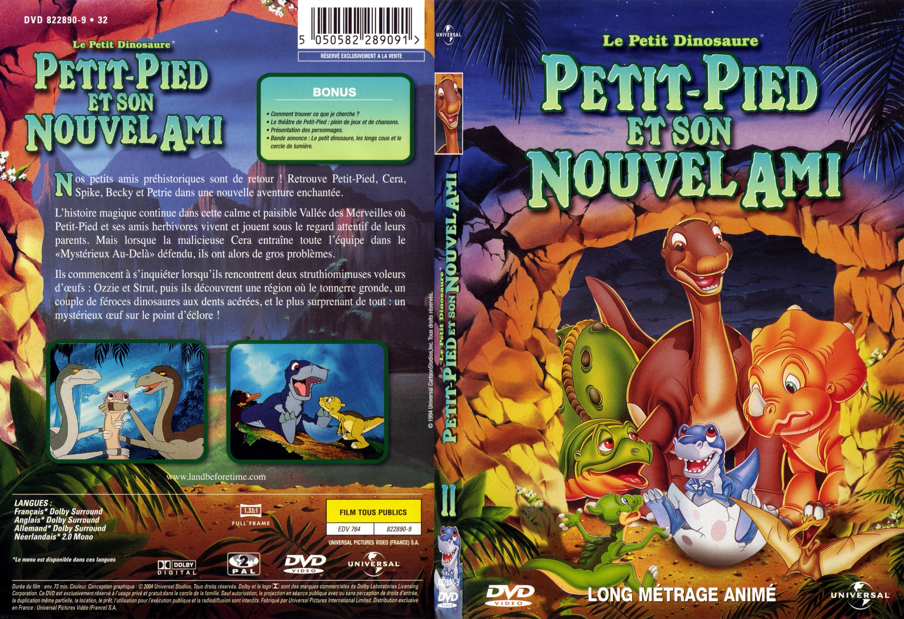 Jaquette DVD Le petit dinosaure vol 2 - petit pied et son nouvel ami - SLIM