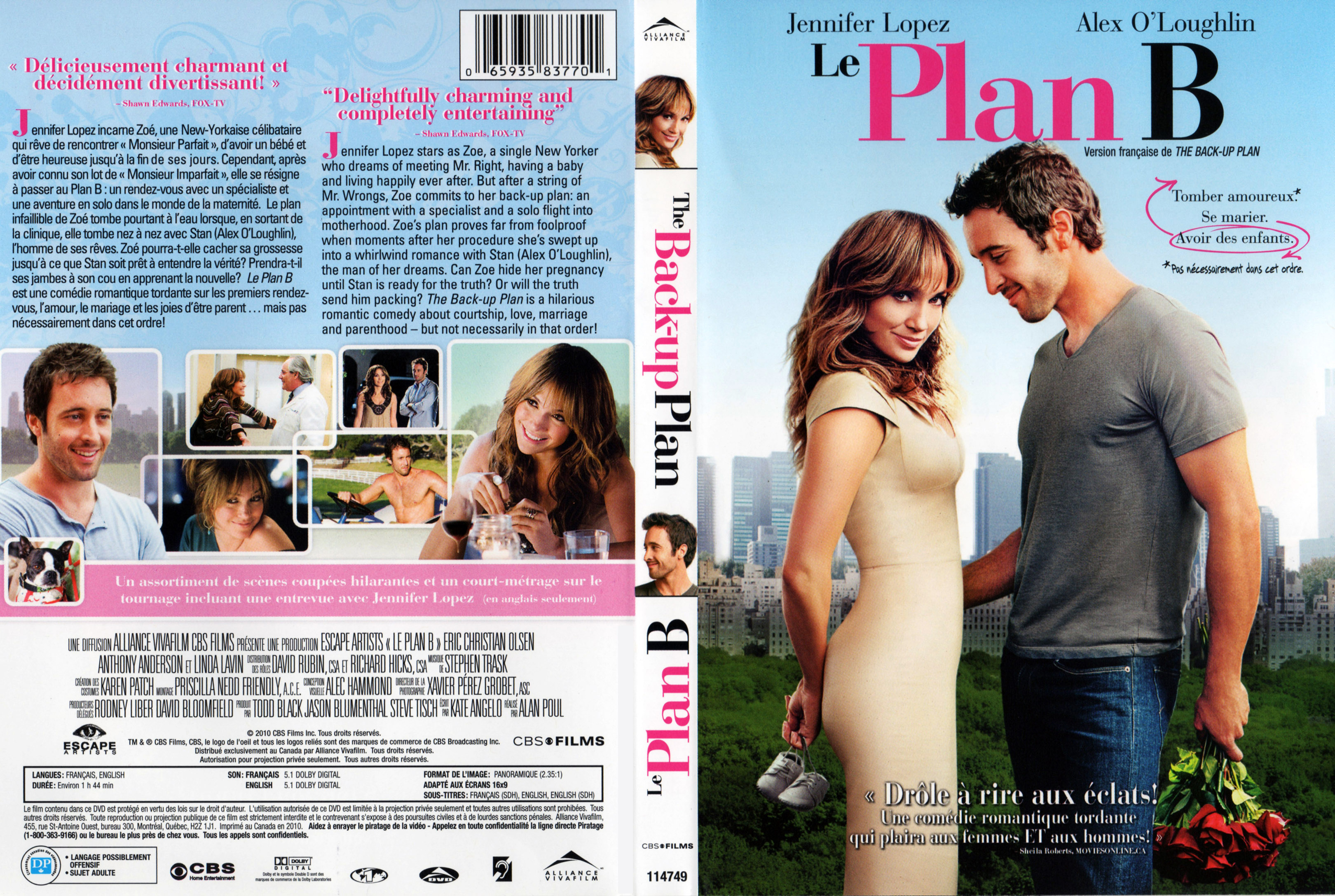 Jaquette DVD Le plan B - The Back-Up Plan (Canadienne)