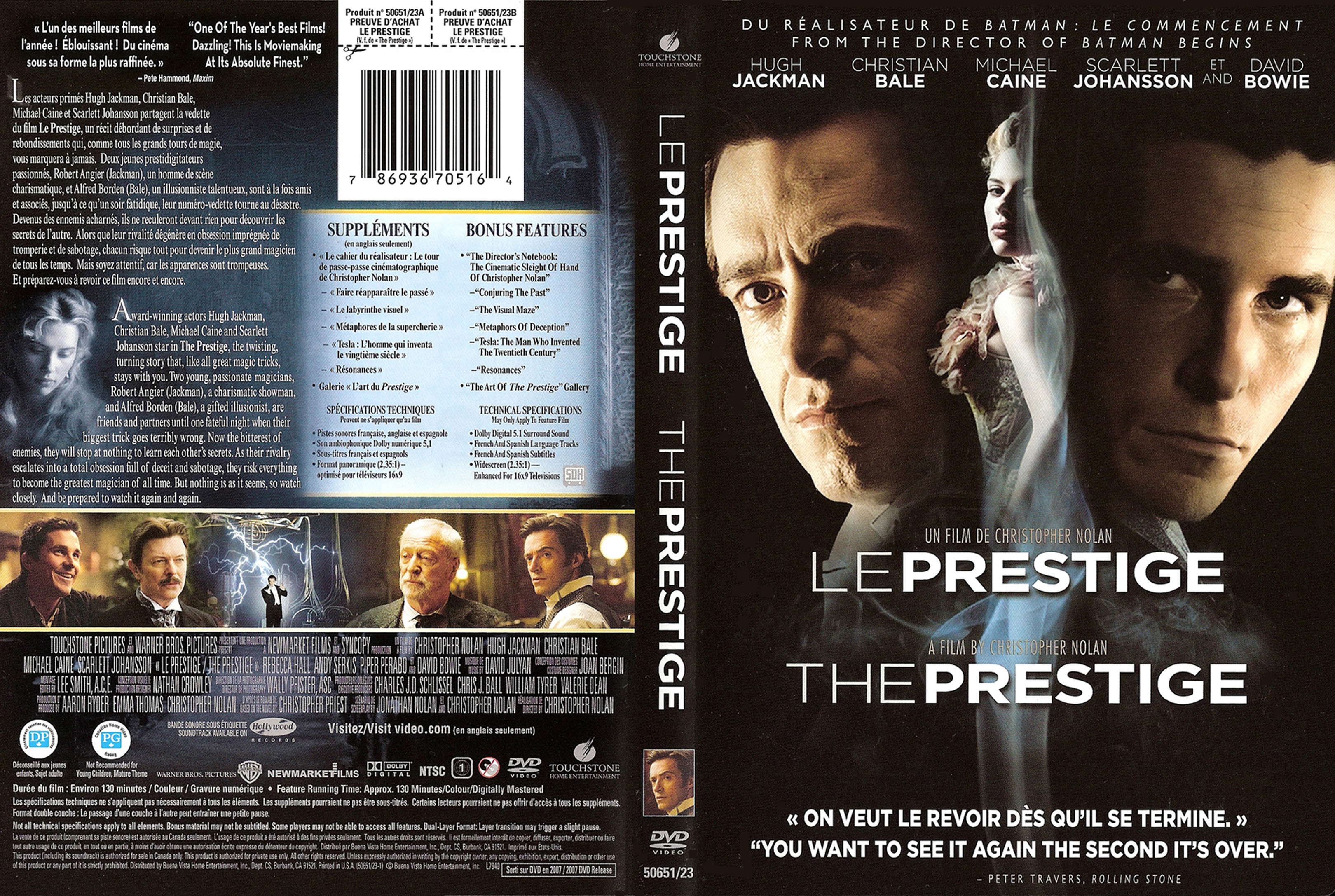 Jaquette DVD Le prestige (Canadienne)