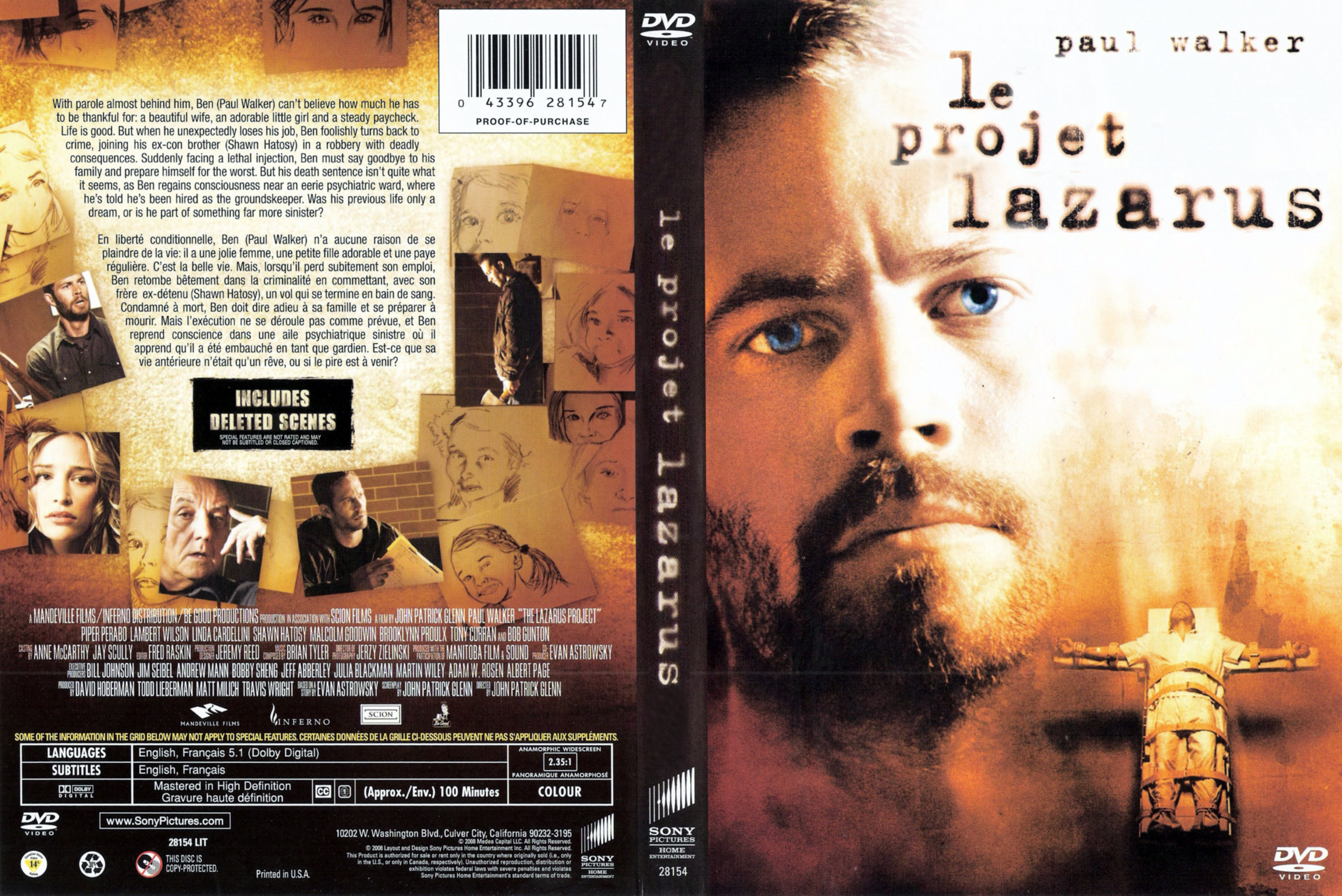 Jaquette DVD Le projet Lazarus