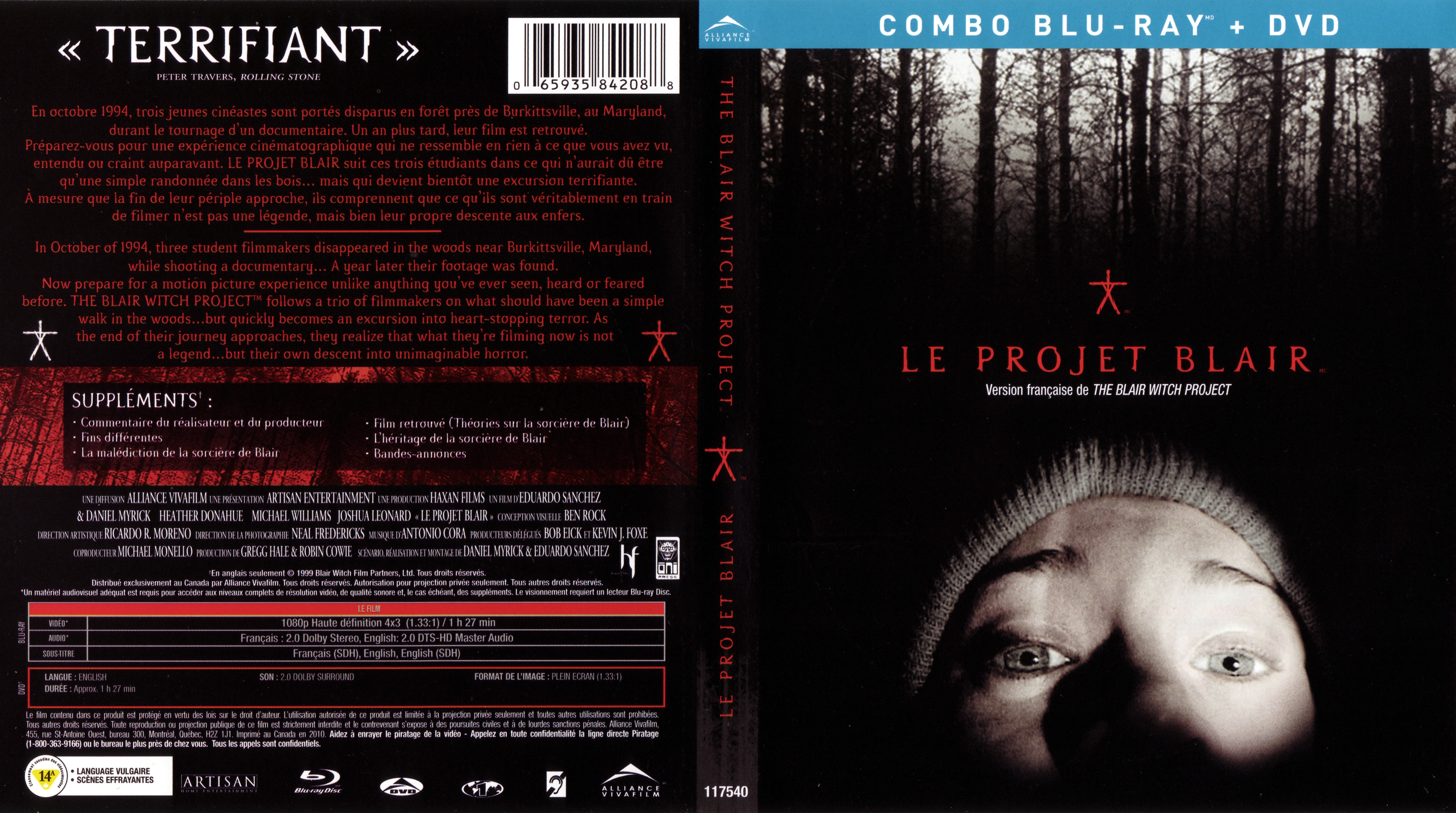 Jaquette DVD Le projet blair witch - The Blair Witch Project (Canadienne) (BLU-RAY)