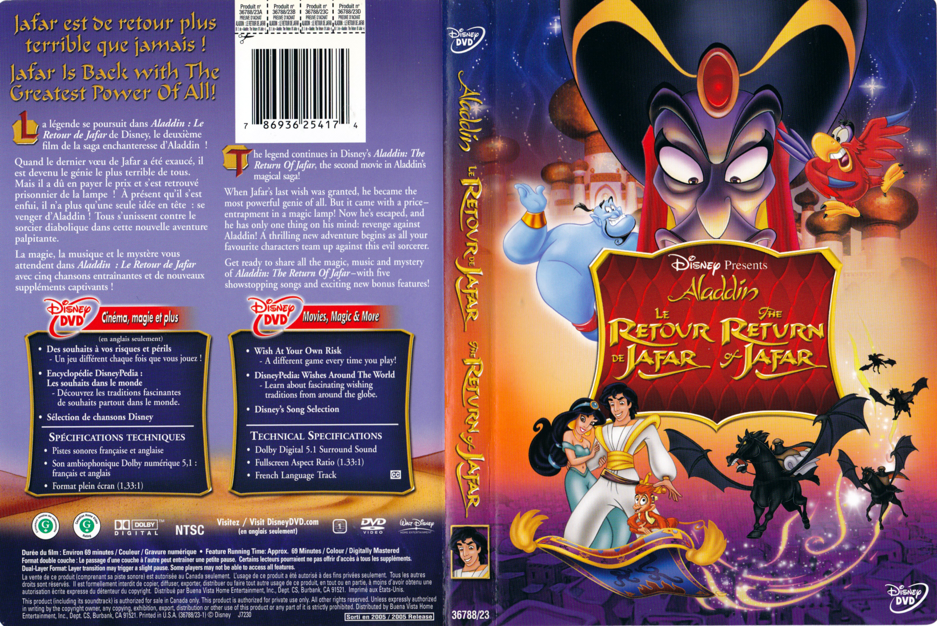 Jaquette DVD Le retour de Jafar - The return of Jafar (Canadienne)