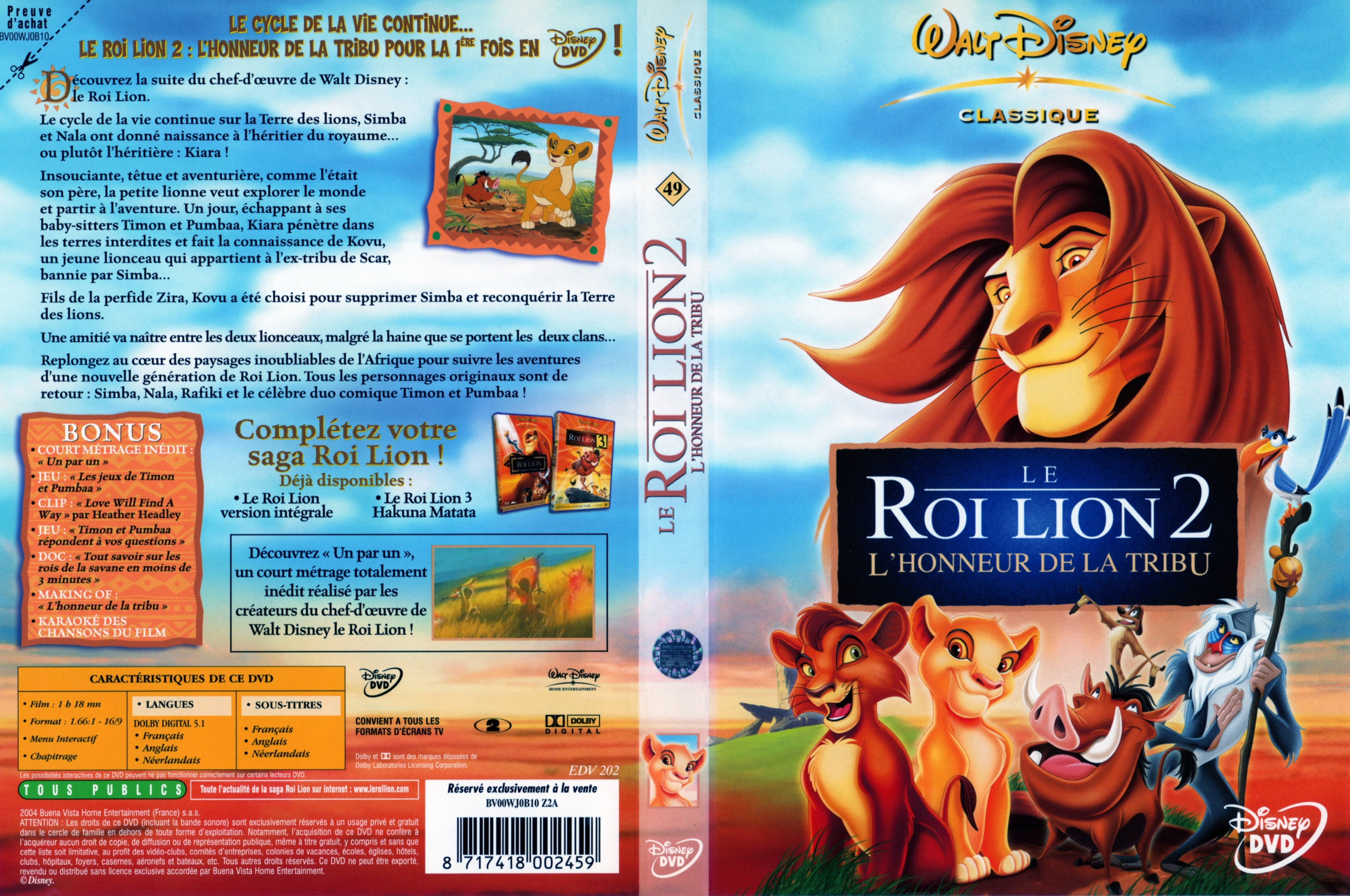 Jaquette DVD Le roi lion 2