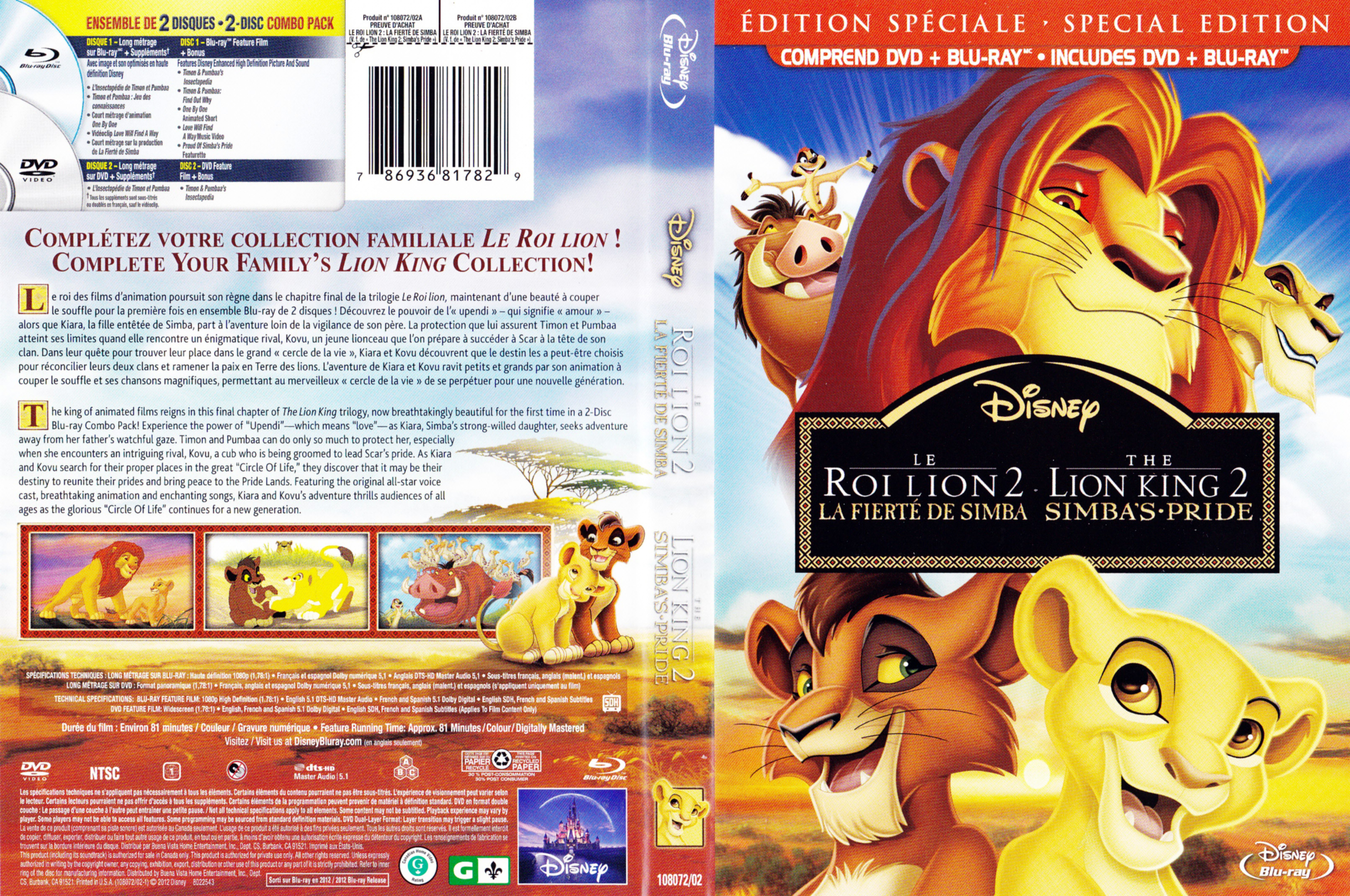 Jaquette DVD Le roi lion 2 (Canadienne) (BLU-RAY)