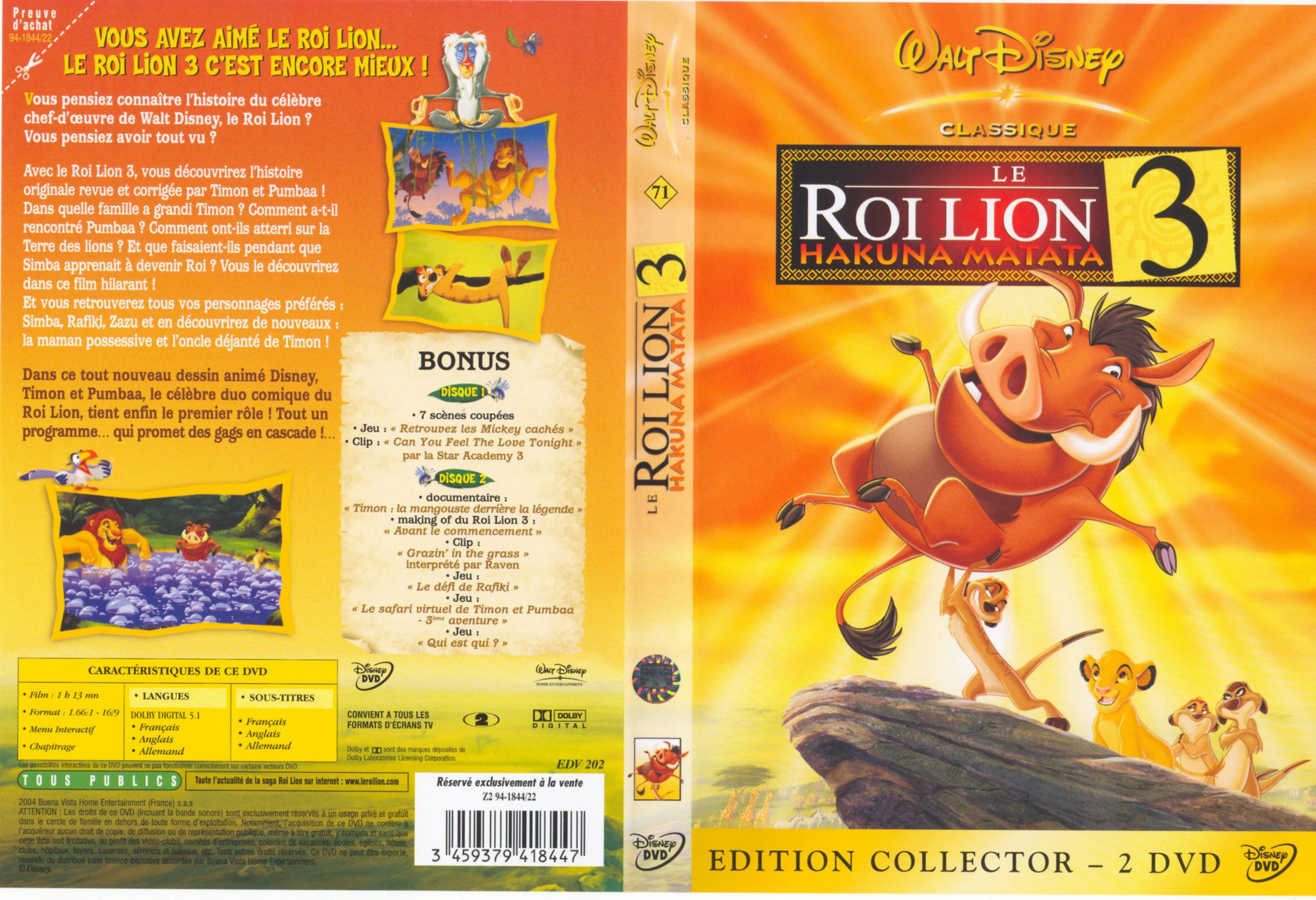 Jaquette DVD Le roi lion 3