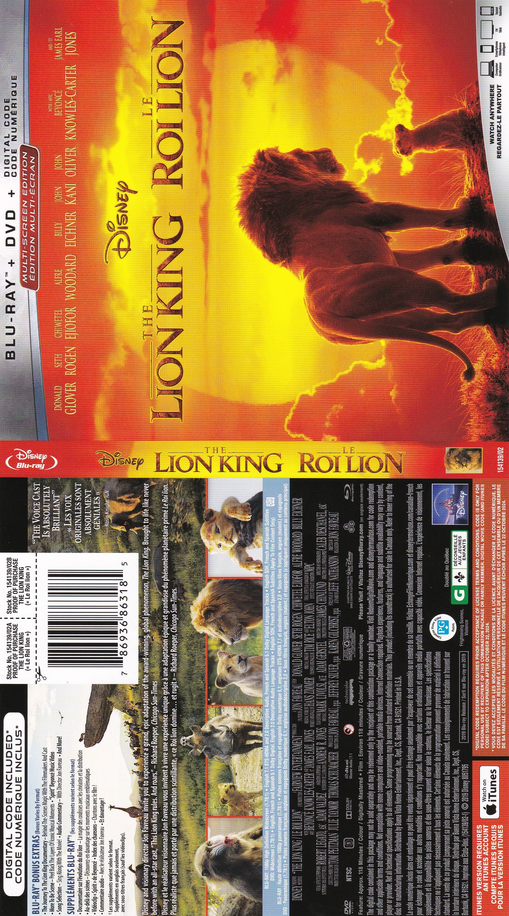 Jaquette DVD Le roi lion - The lion king (2019) (canadienne) (BLU-RAY)