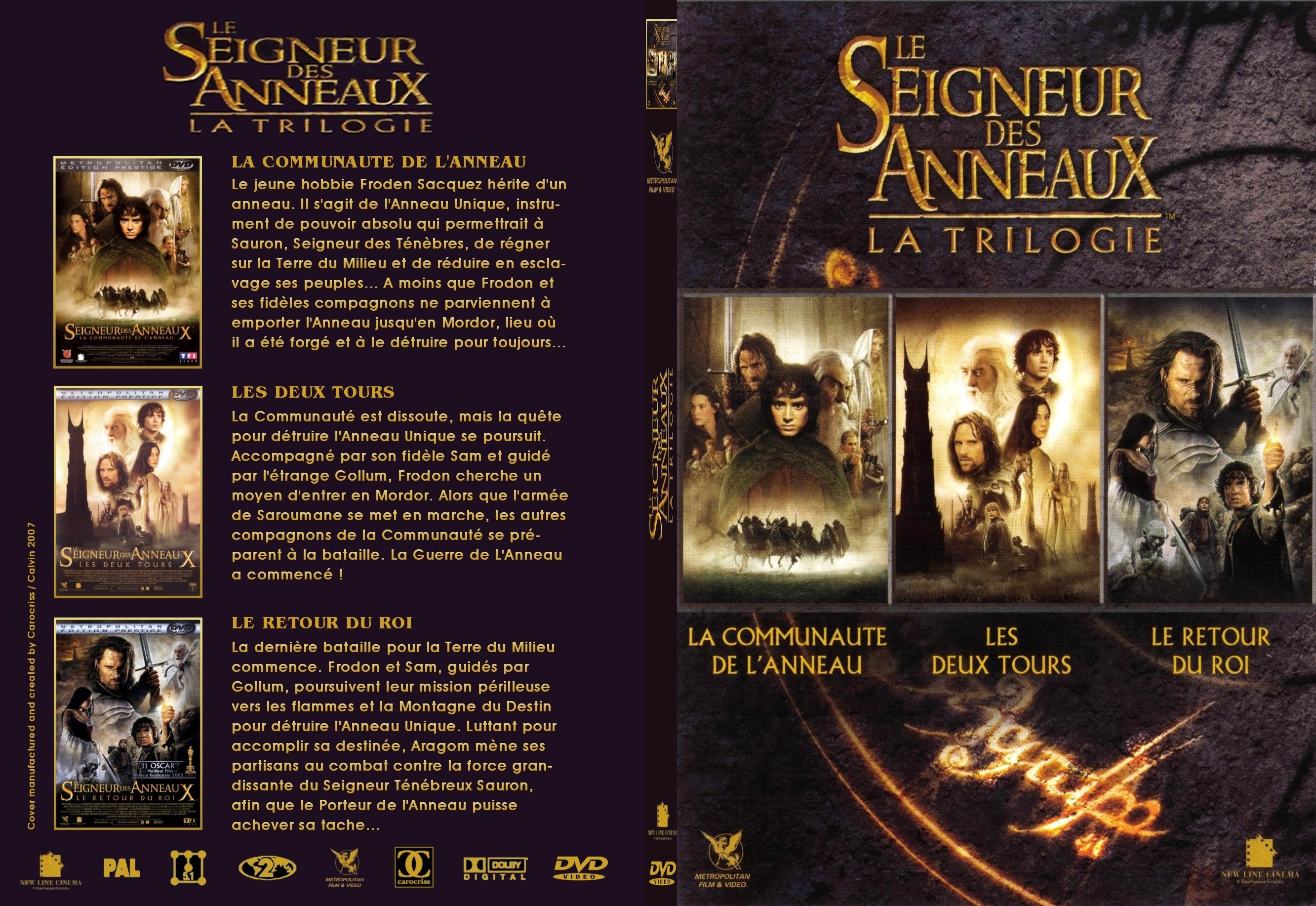Jaquette DVD Le seigneur des anneaux Trilogie custom - SLIM