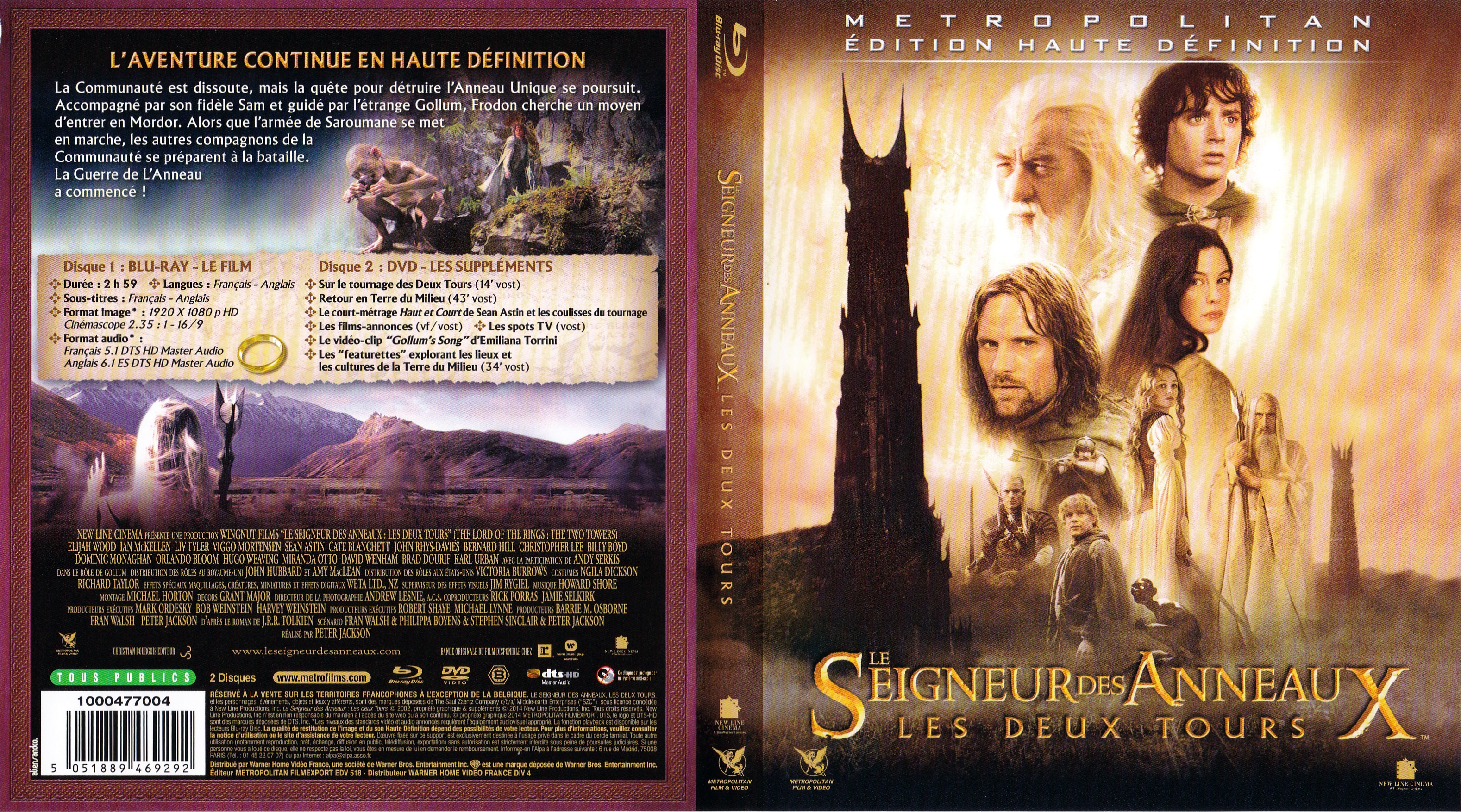 Jaquette DVD Le seigneur des anneaux les deux tours (BLU-RAY) v3