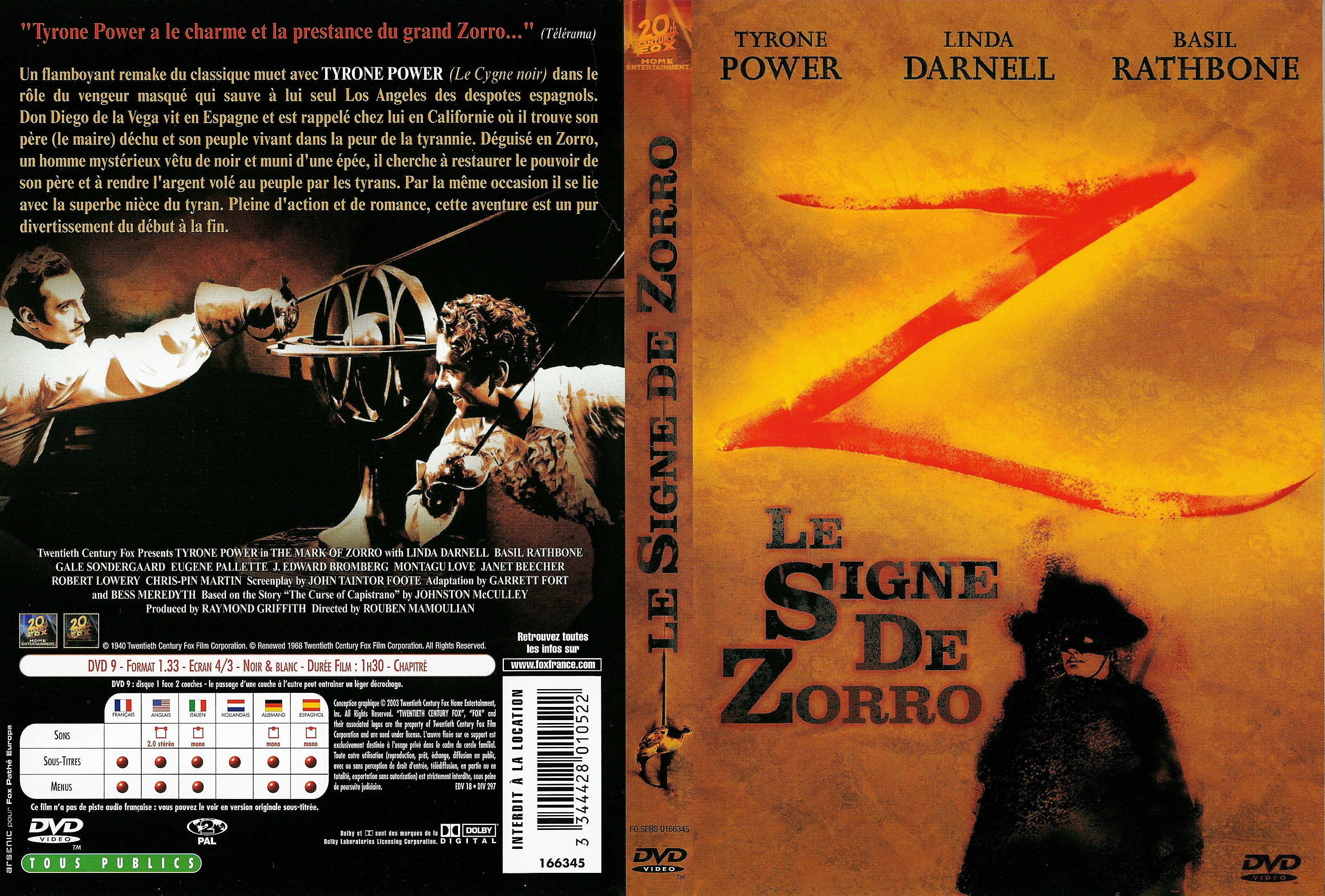 Jaquette DVD Le signe de zorro v2