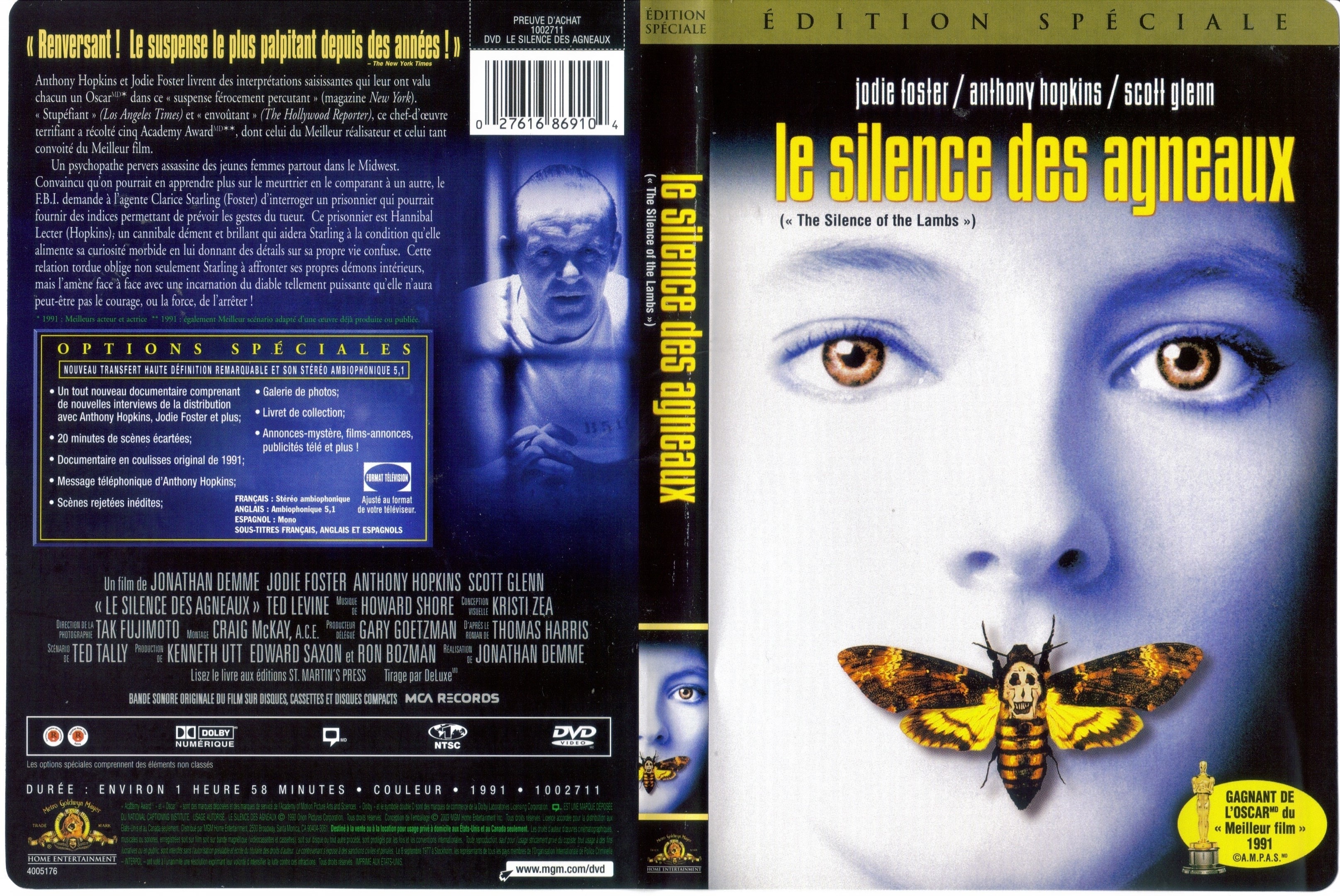 Jaquette DVD Le silence des agneaux - The silence of the lambs (Canadienne)