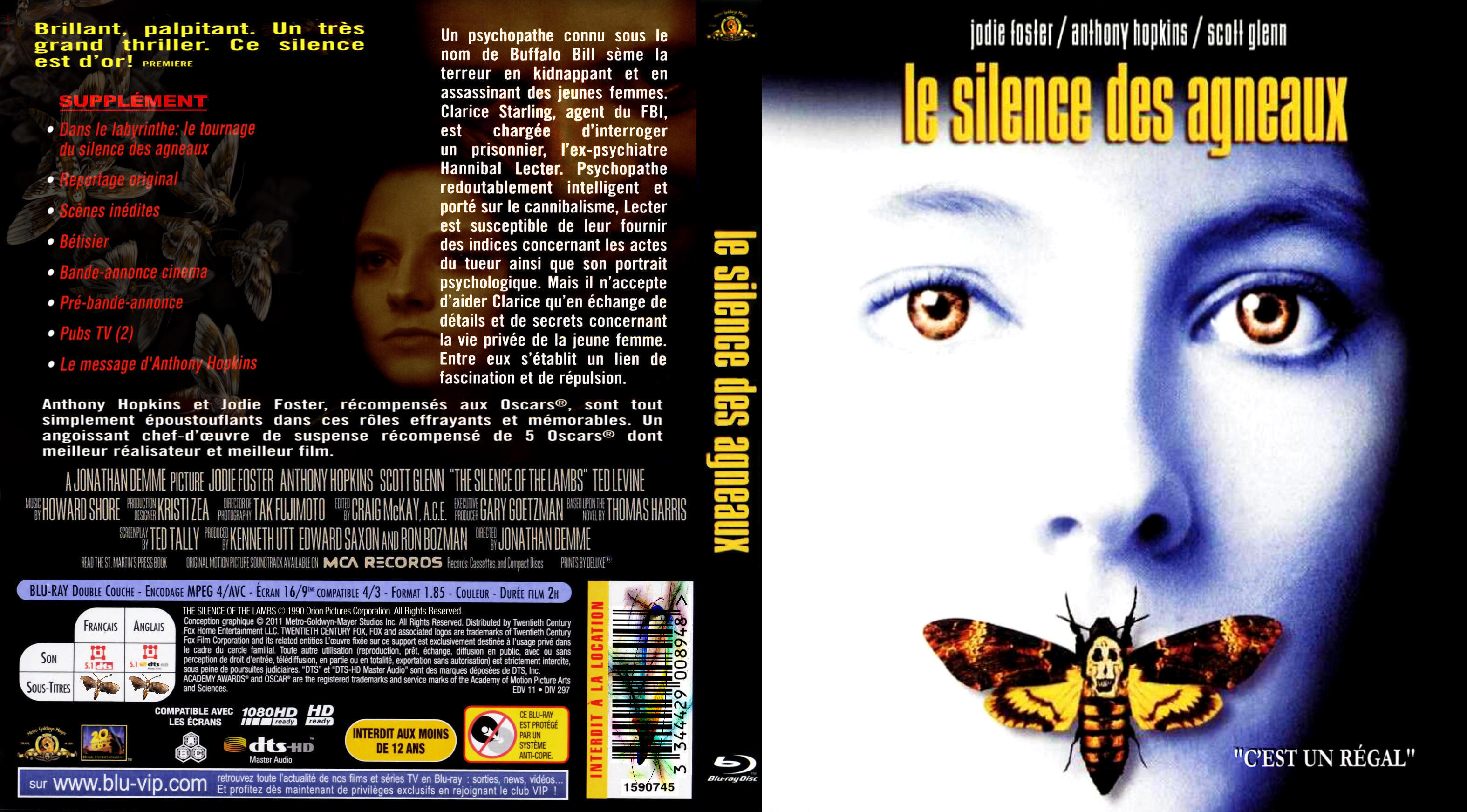 Jaquette DVD Le silence des agneaux custom (BLU-RAY) v2