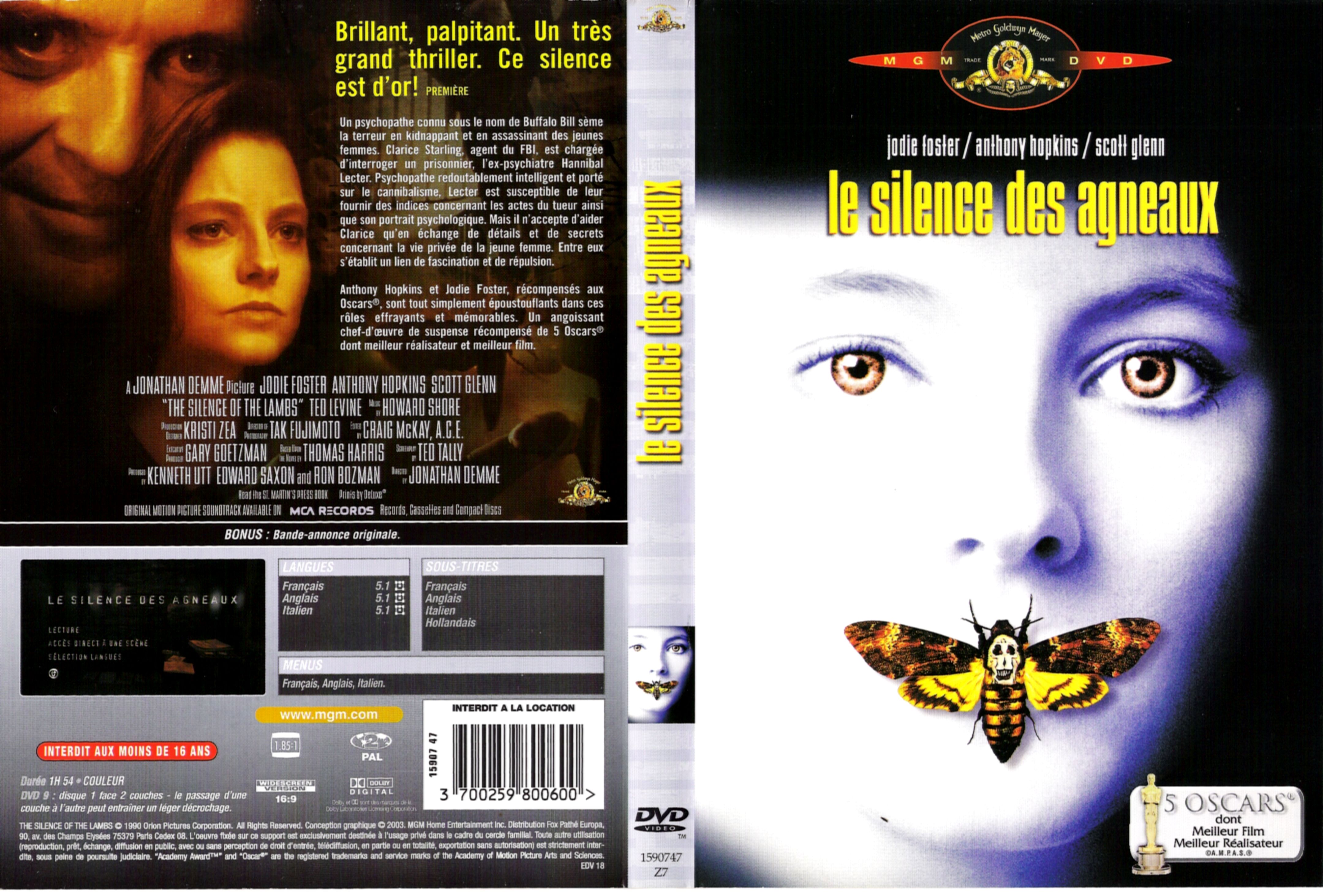 Jaquette DVD Le silence des agneaux v2