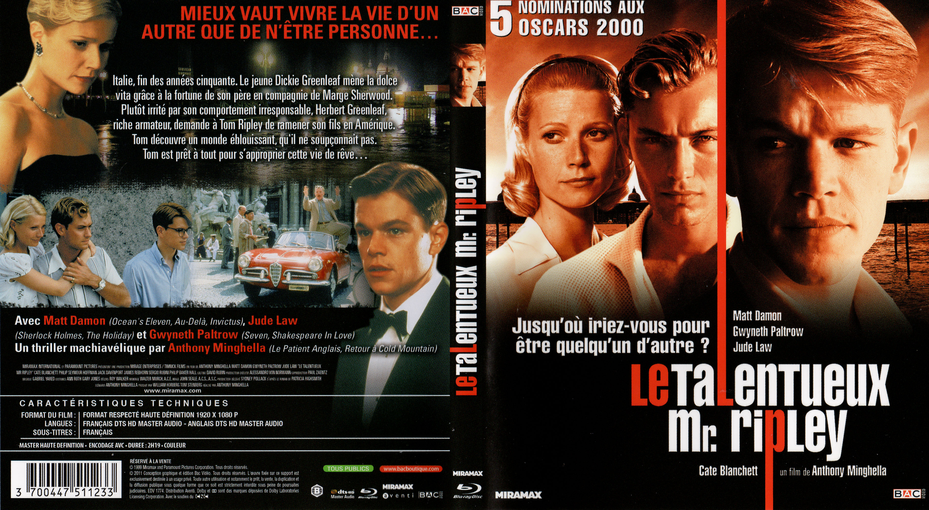 Jaquette DVD Le talentueux Mr Ripley (BLU-RAY)