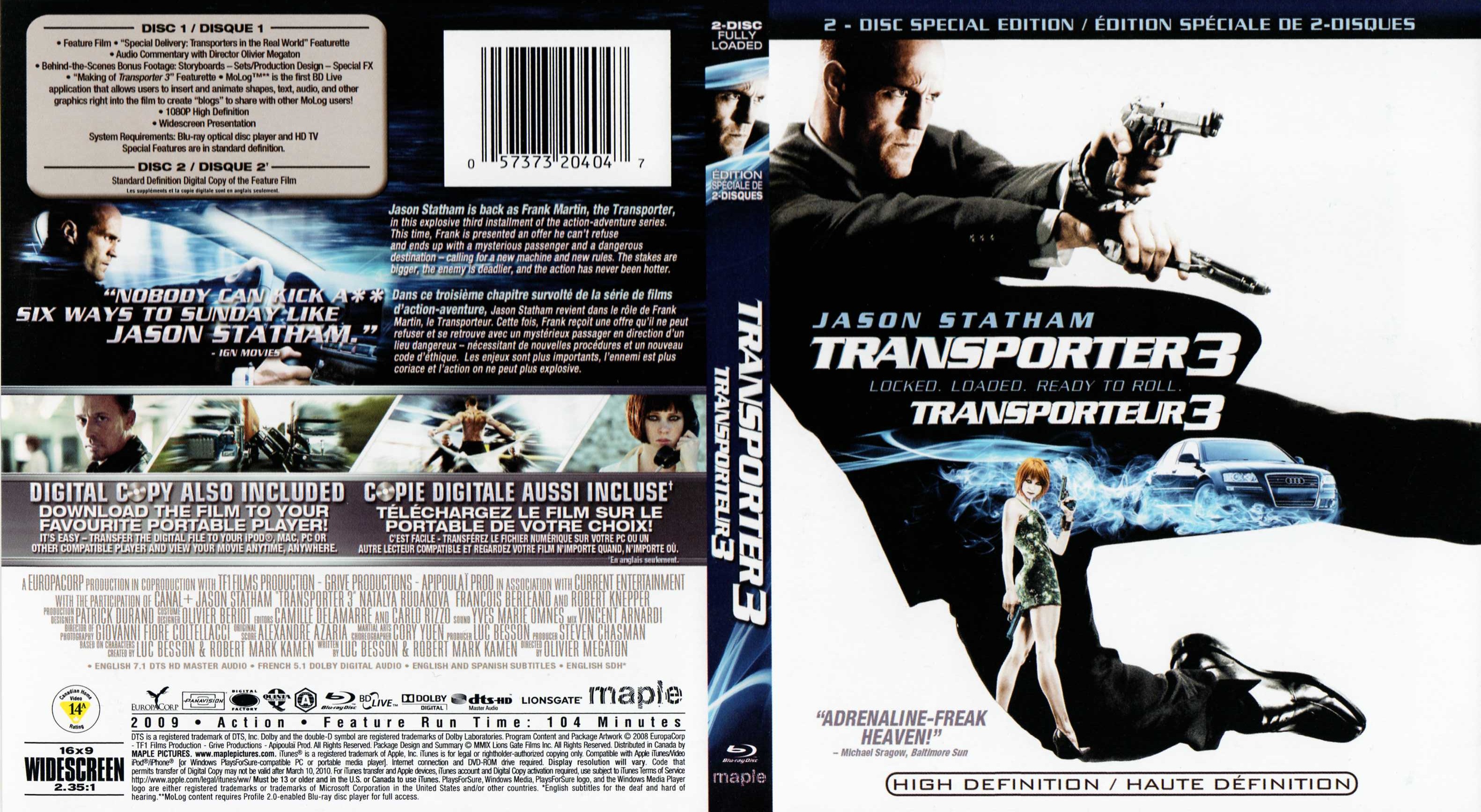 Jaquette DVD Le transporteur 3 Zone 1 (BLU-RAY)