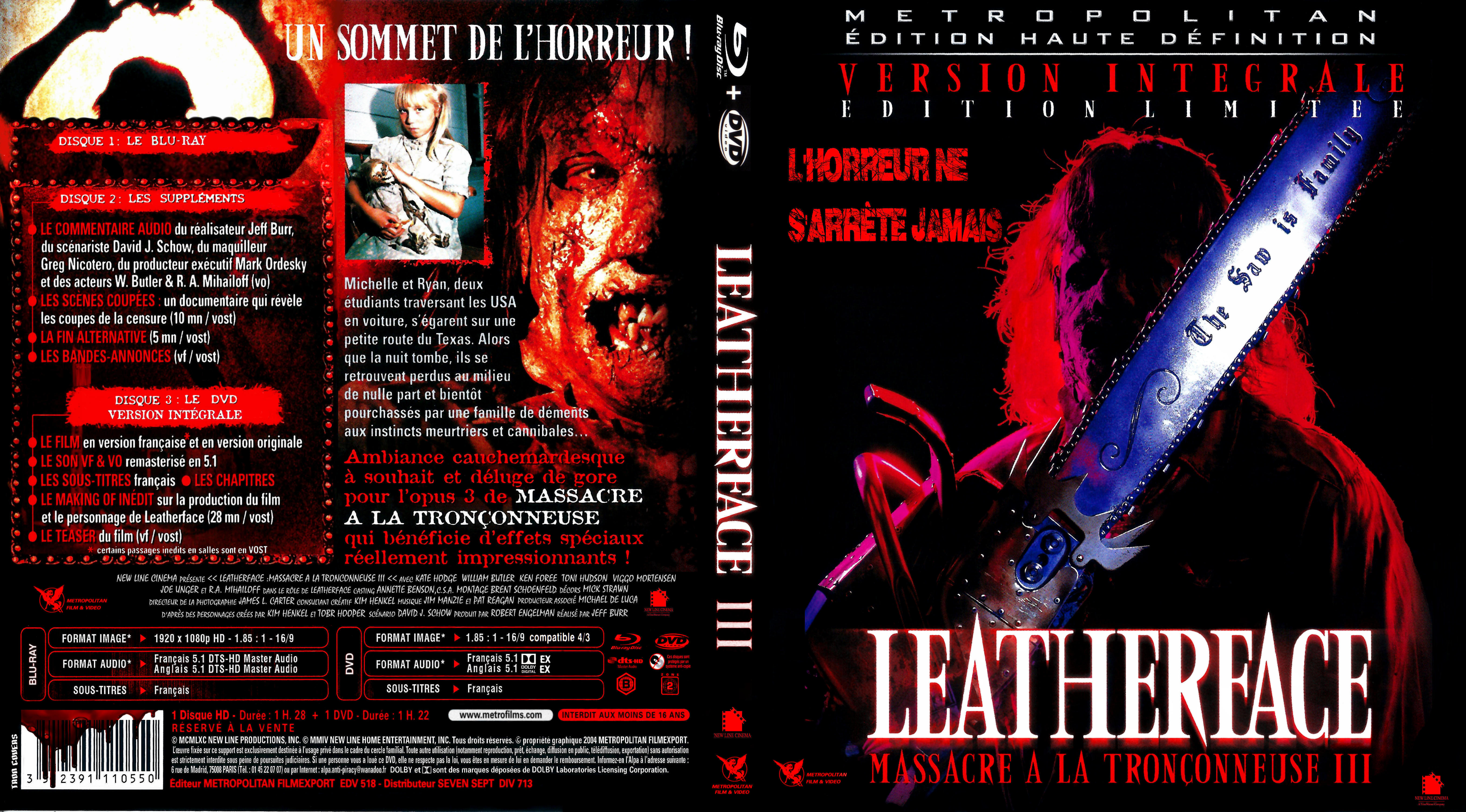 Jaquette DVD Leatherface 3 massacre  la tronconneuse 3 custom (BLU-RAY) 