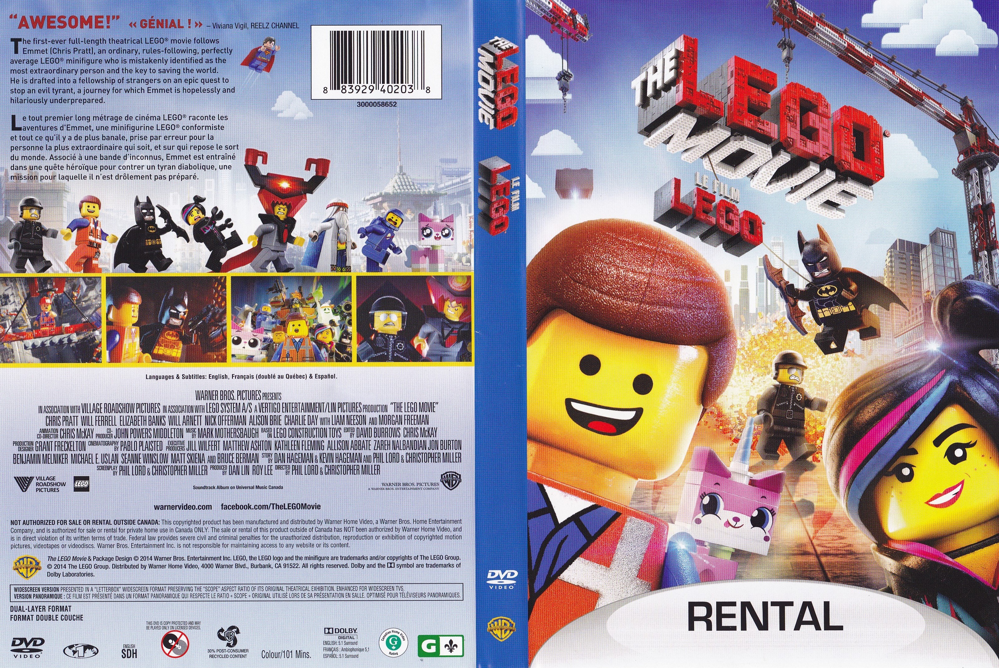 Jaquette DVD Lego le film (Canadienne)